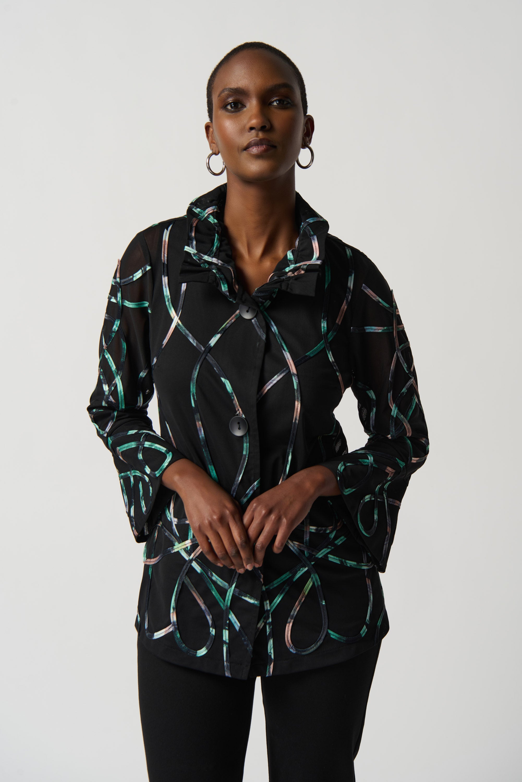 Printed Satin And Mesh Jacket With Soutache 234905