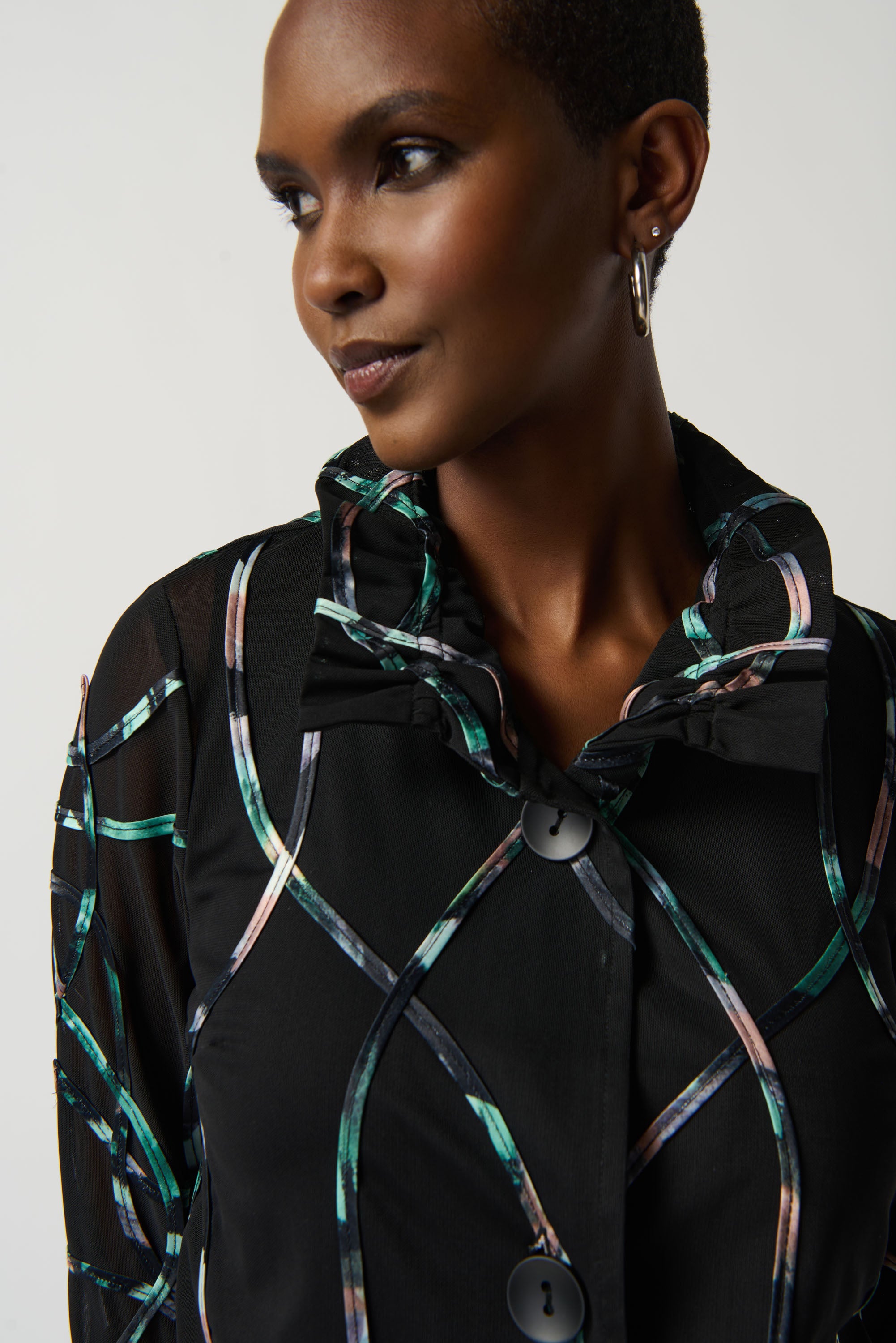 Printed Satin And Mesh Jacket With Soutache 234905