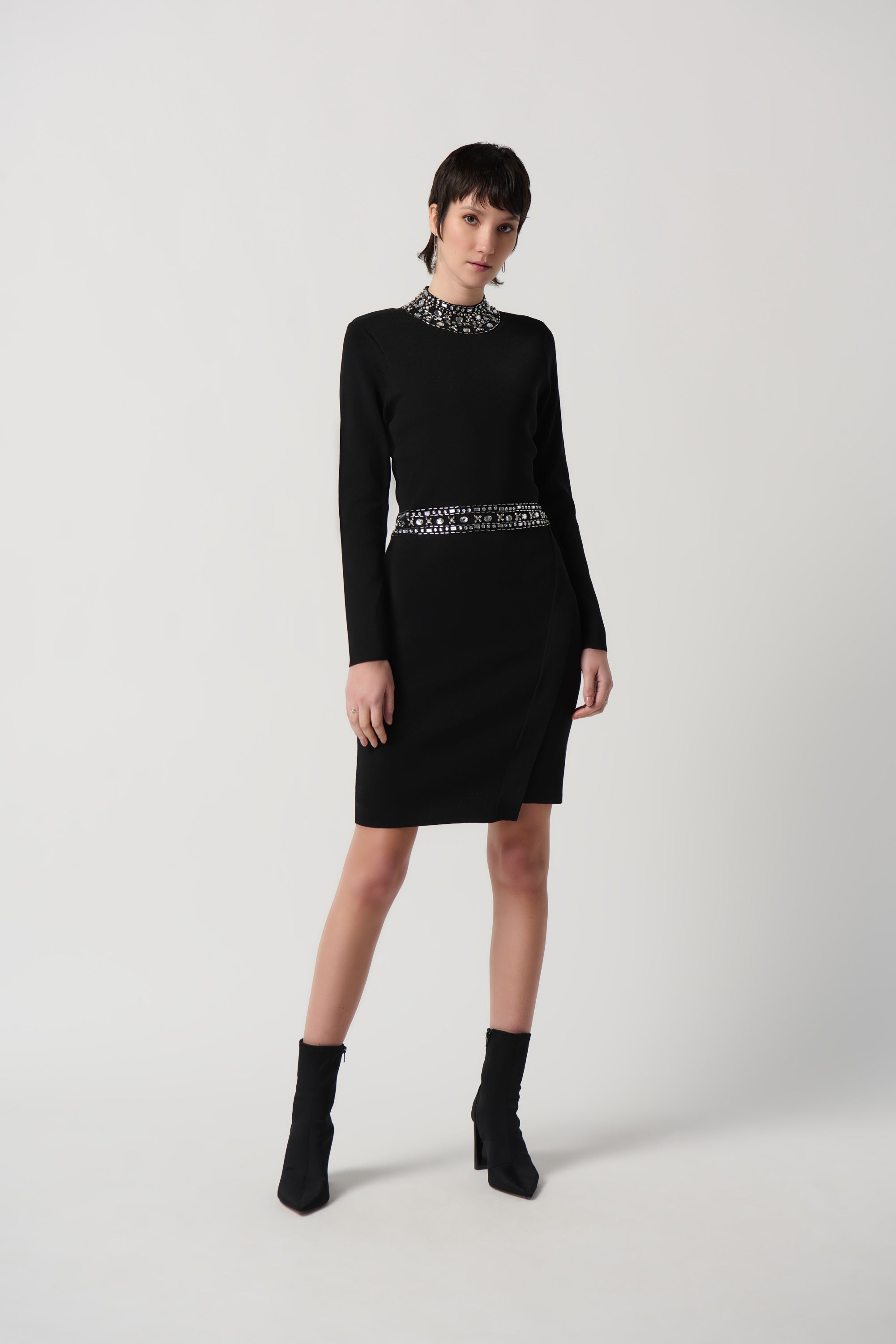 Long Sleeve Sweater Dress with Rhinestones 234918