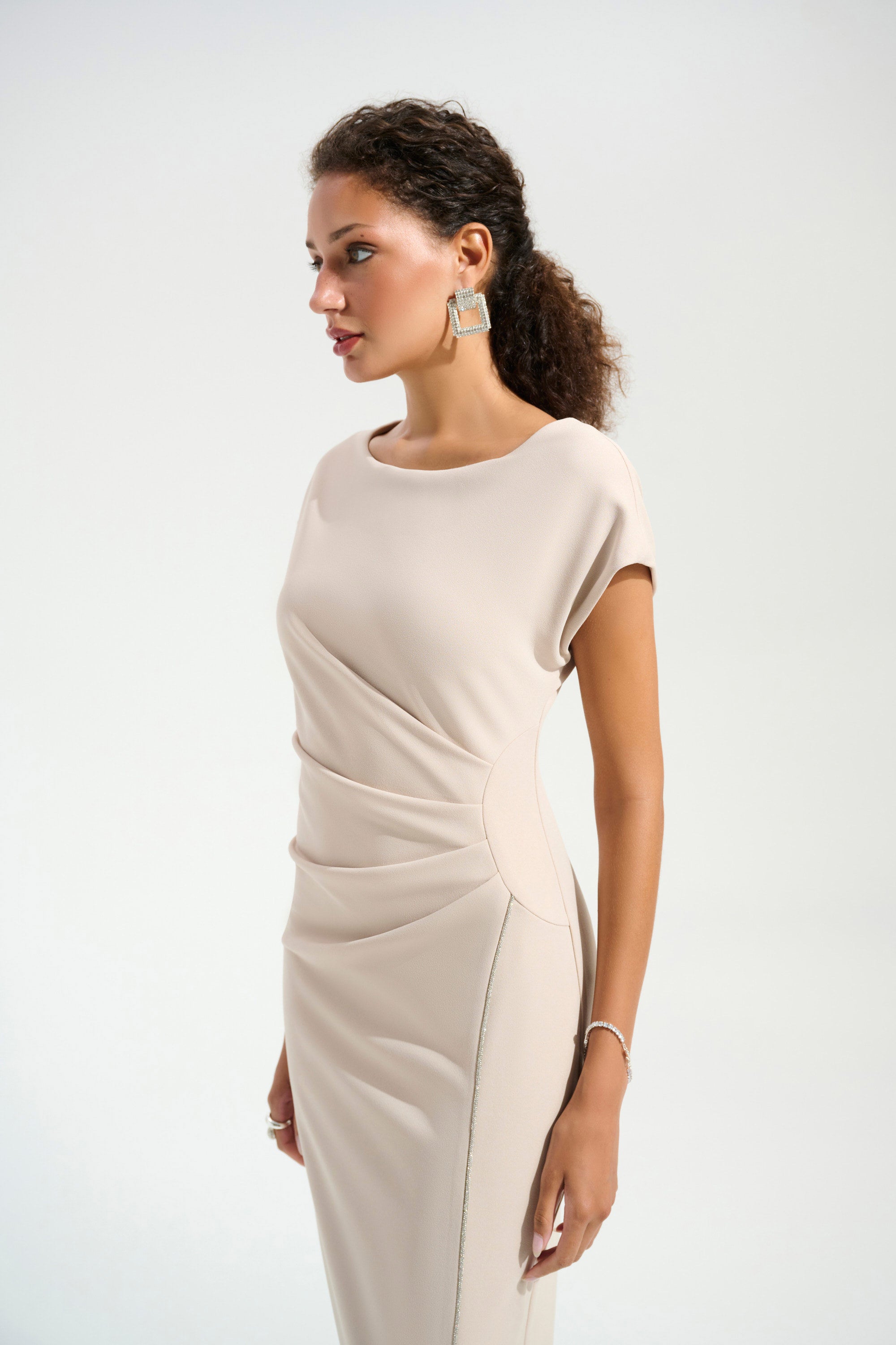 Scuba Crepe Sheath Gown With Rhinestones Piping