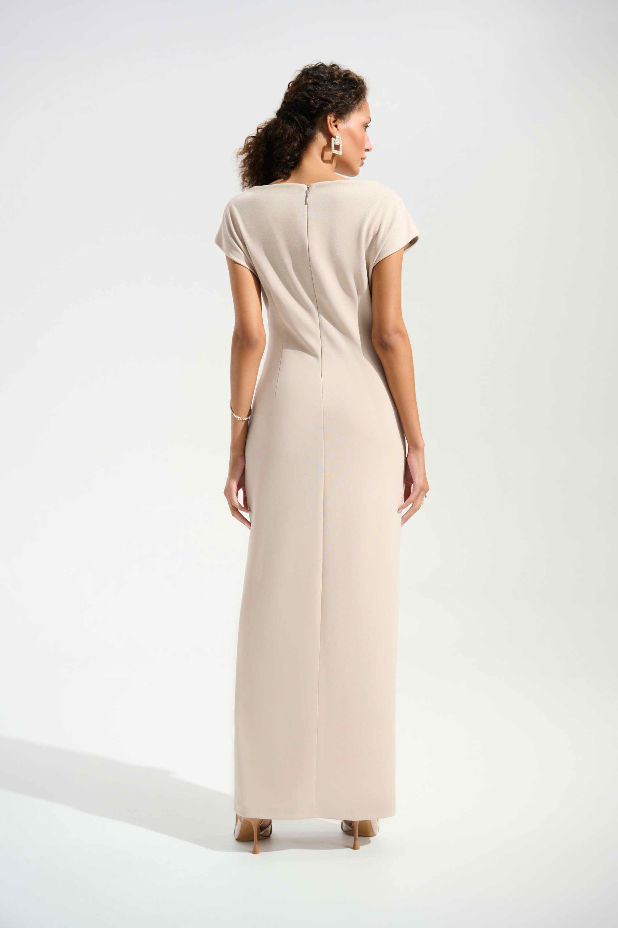 Scuba Crepe Sheath Gown With Rhinestones Piping