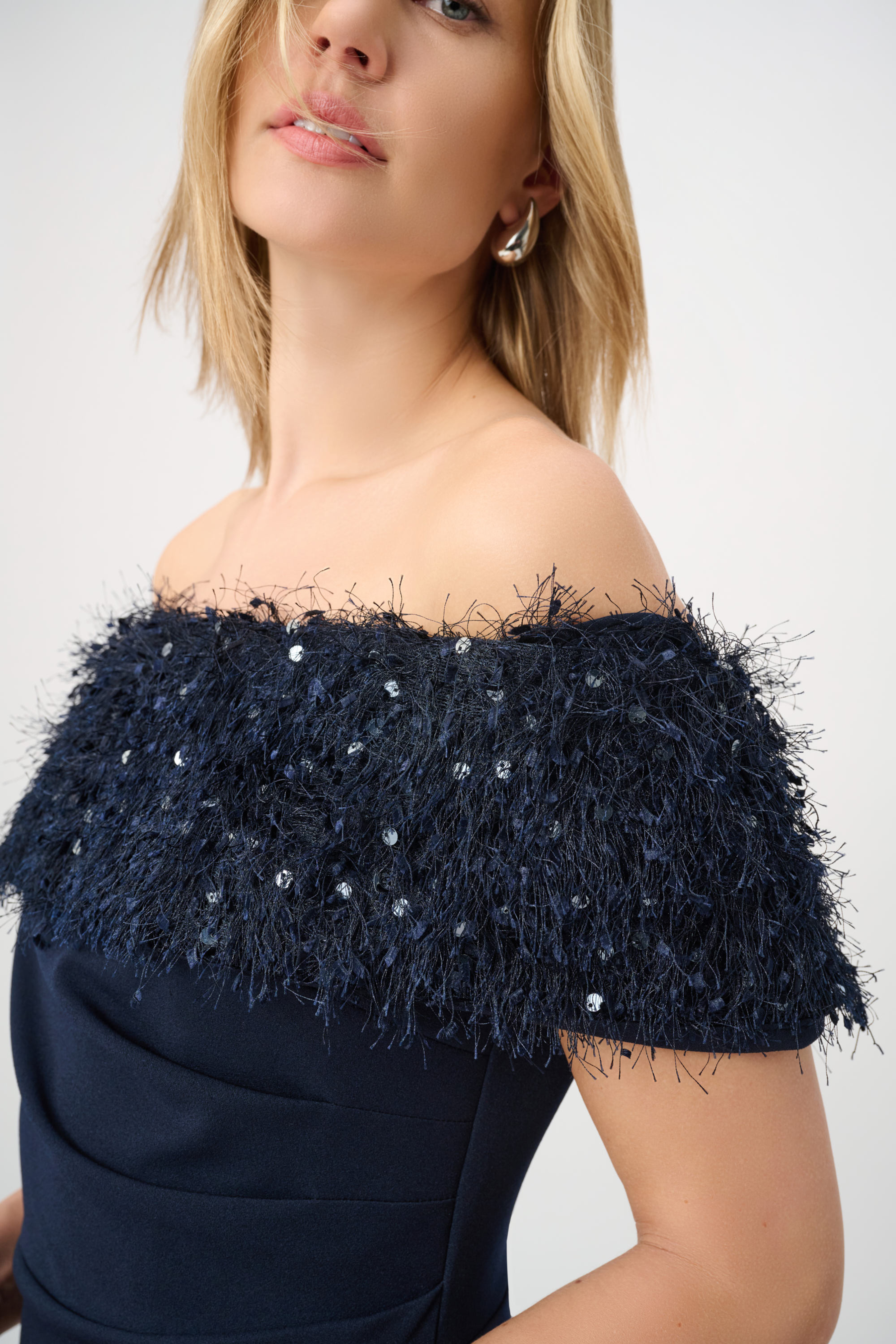 Off Shoulder Fringed Trumpet Gown 264713