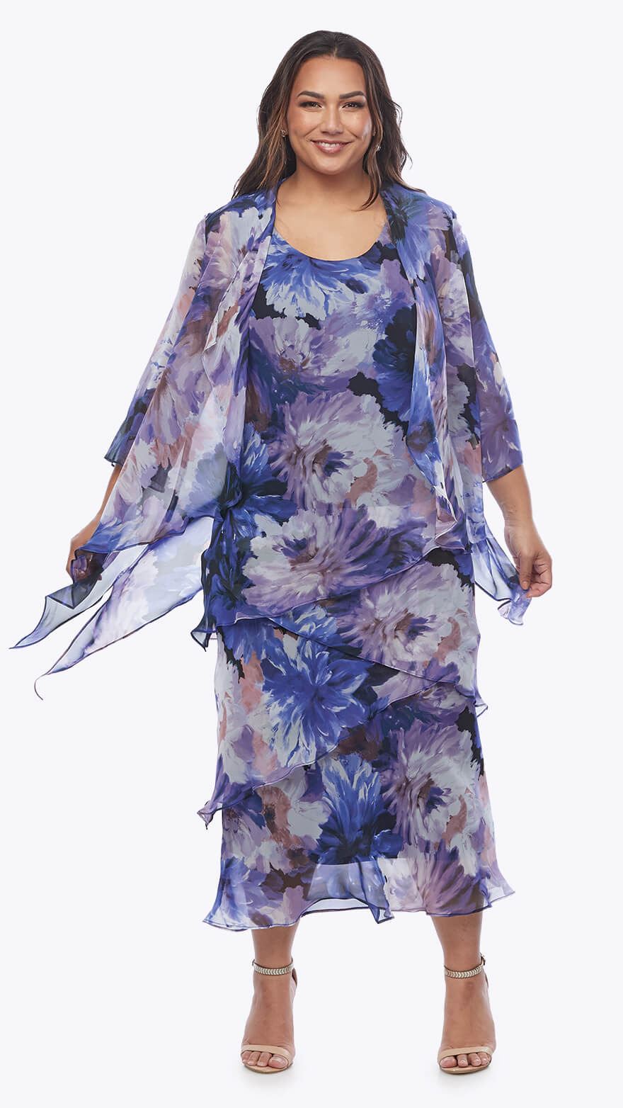 Ball Gown Layla Chiffon Cape Dress Printed Chiffon Dress And Jacket LJ0572