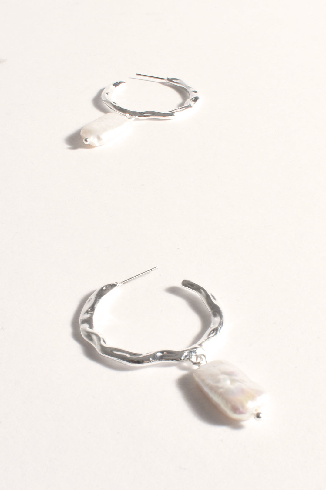 Beaten Metal Pearl Drop Hoops