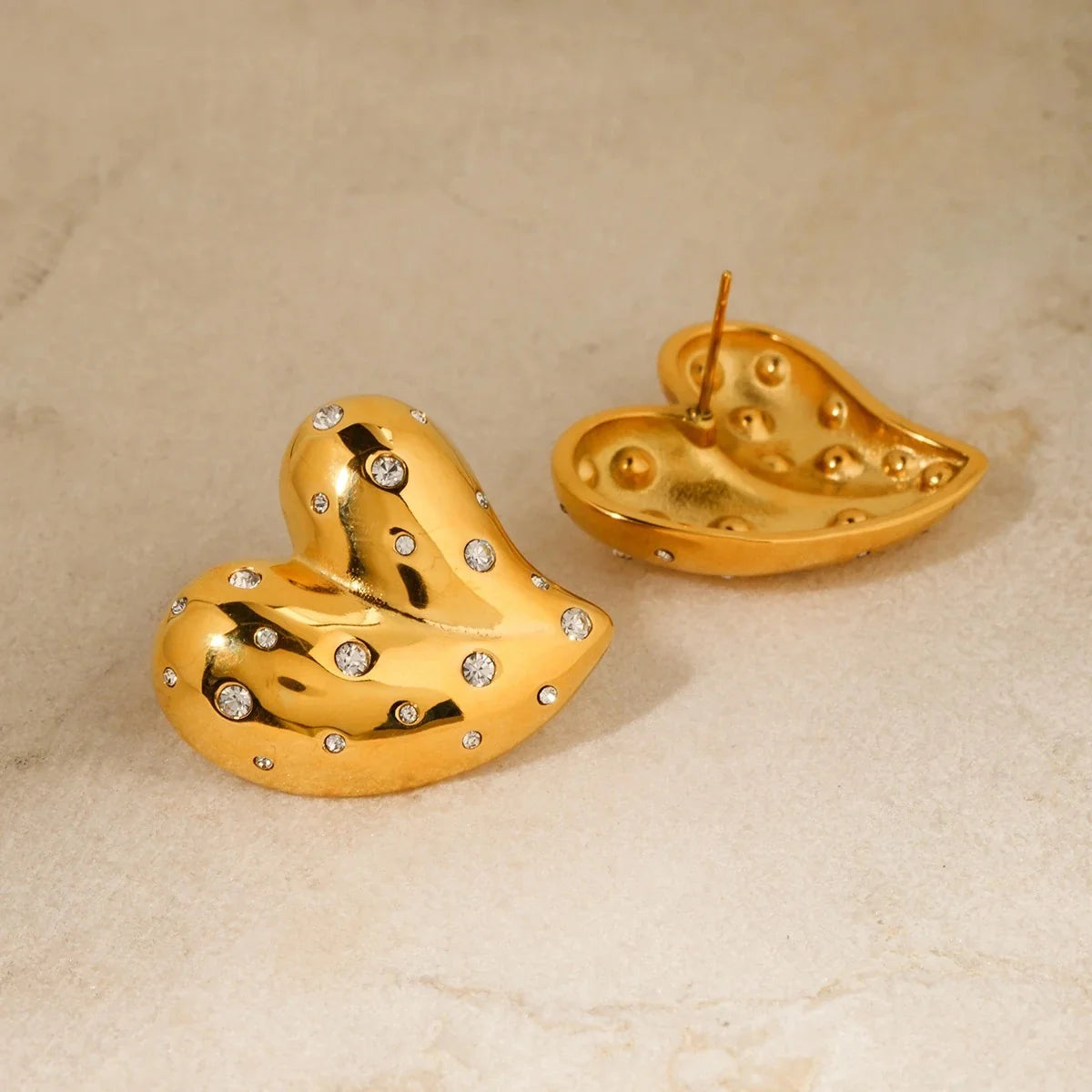 18k Gold Plated Stone Heart Earrings