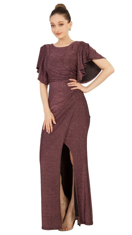 Miss Anne Flutter Sleeve Glitter Jersey Gown 222463