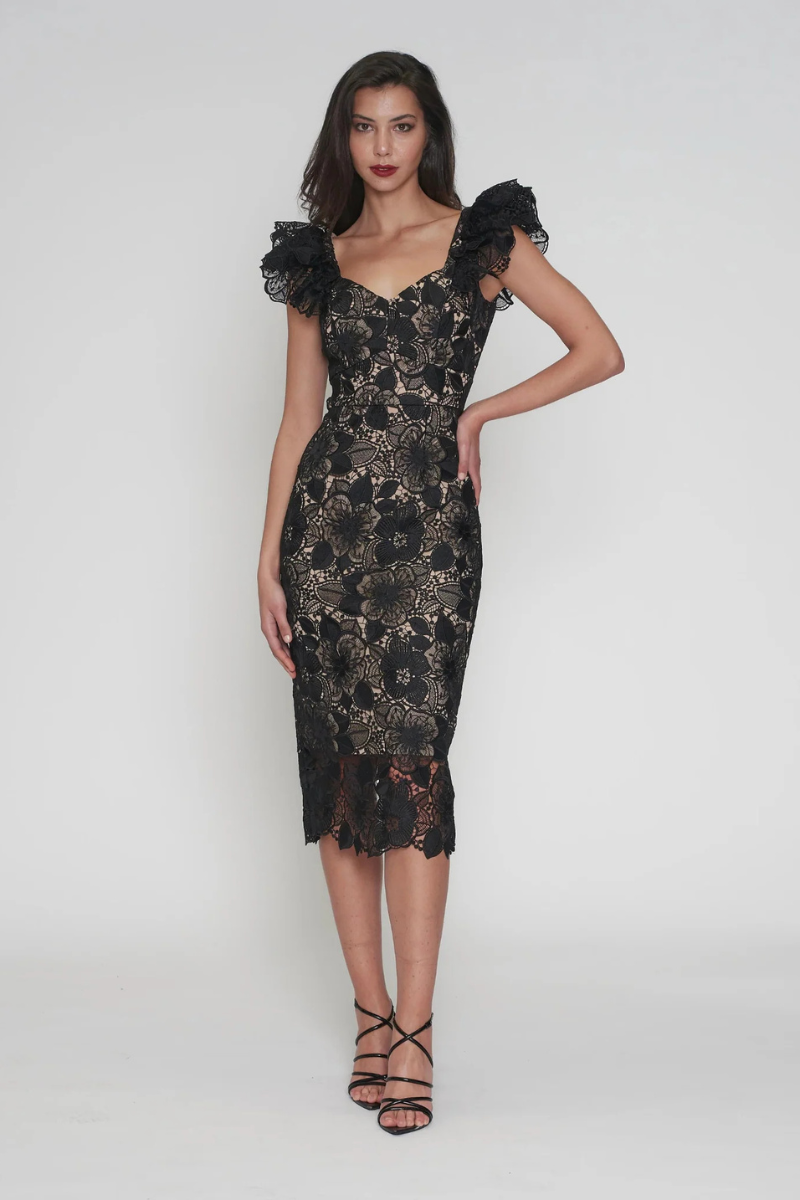 TOTAL FRILL WOVEN MIDI DRESS