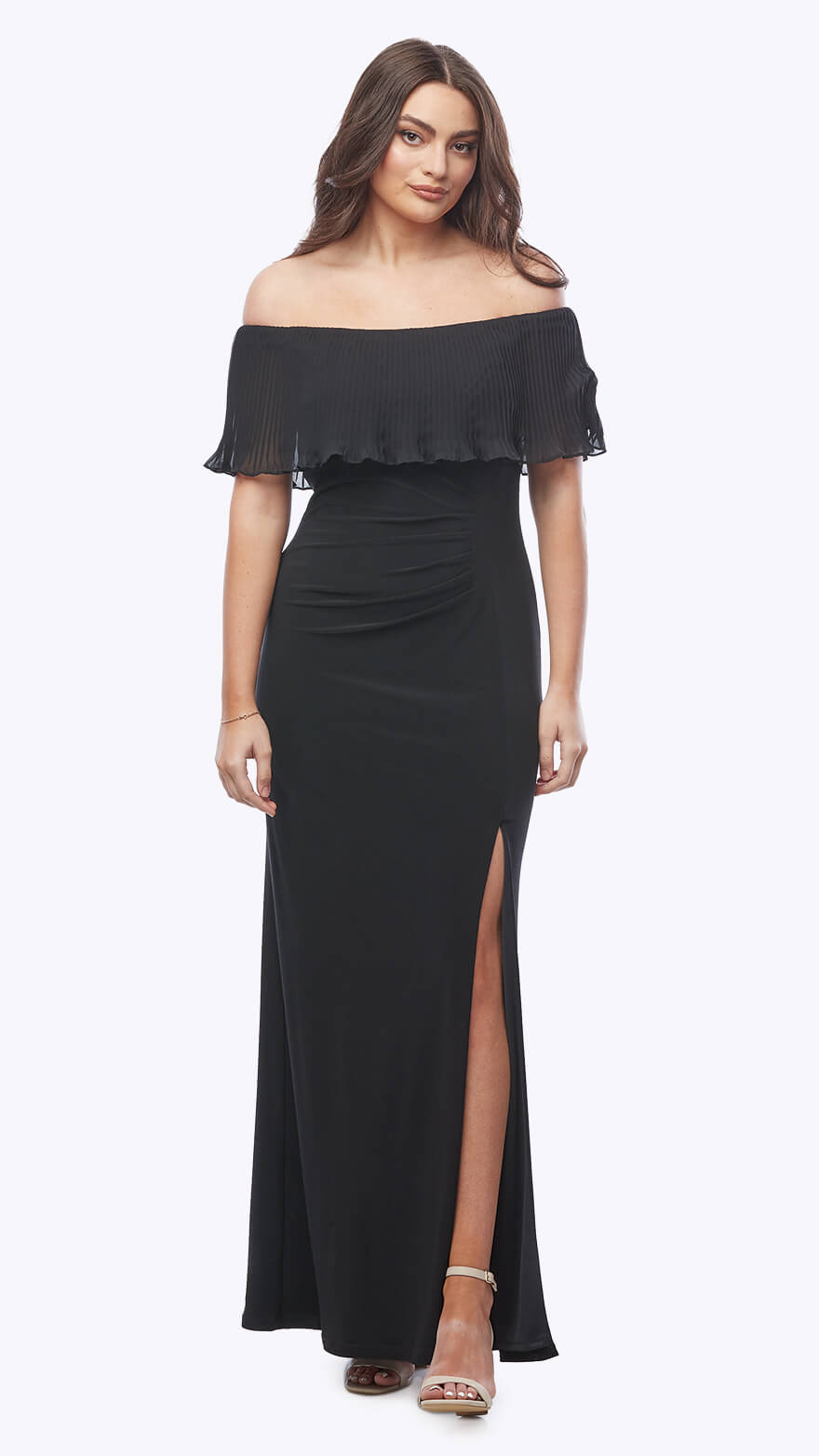 strapless open back dress One-Shoulder Draped Dress With Silver Floral Brooch main image 0