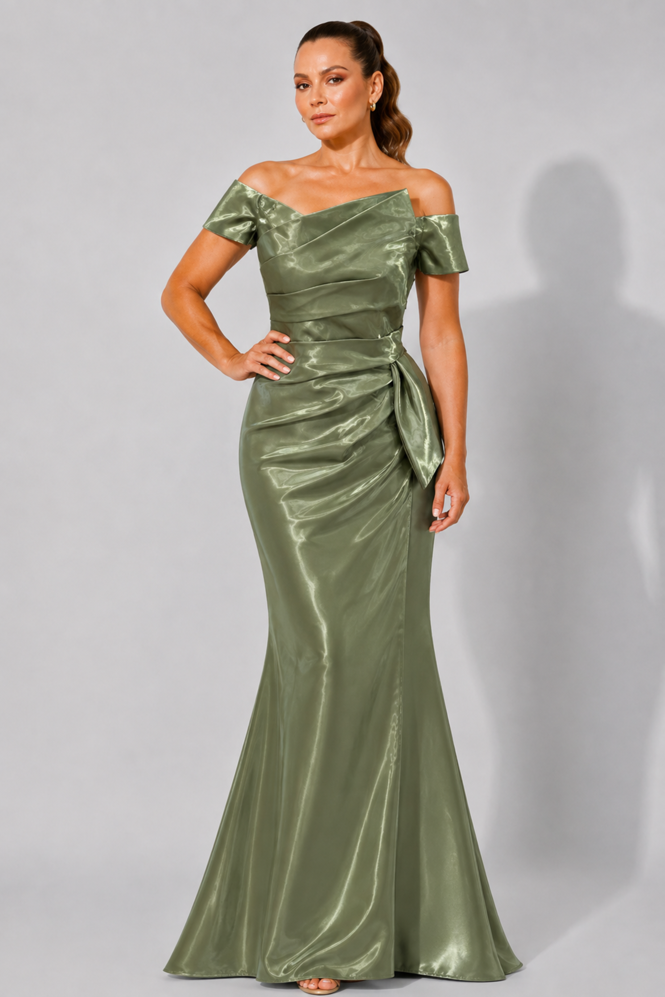 Off Shoulder Liquid Satin Gown 33532B