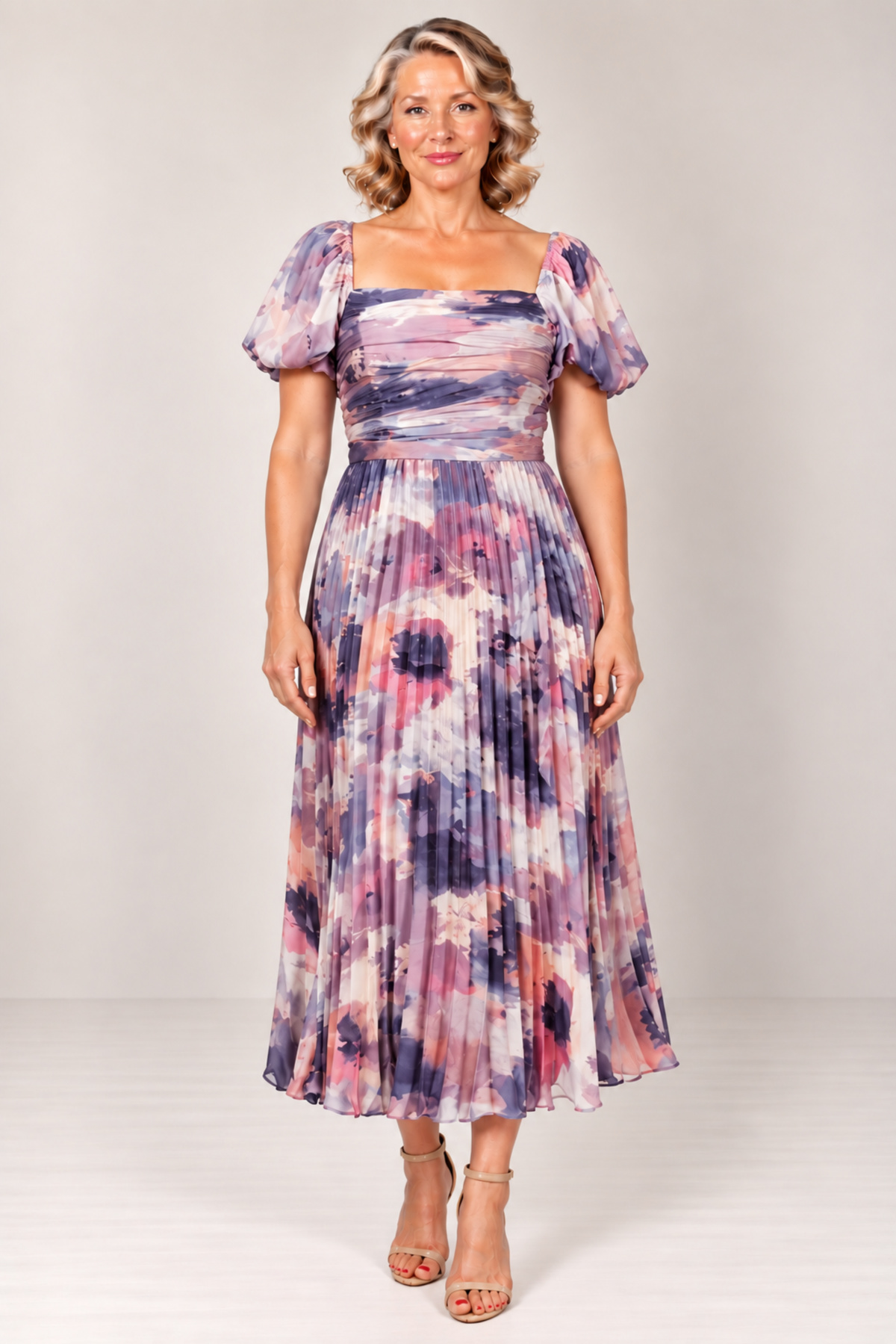 Stretch Pleated Midi Dress 224349