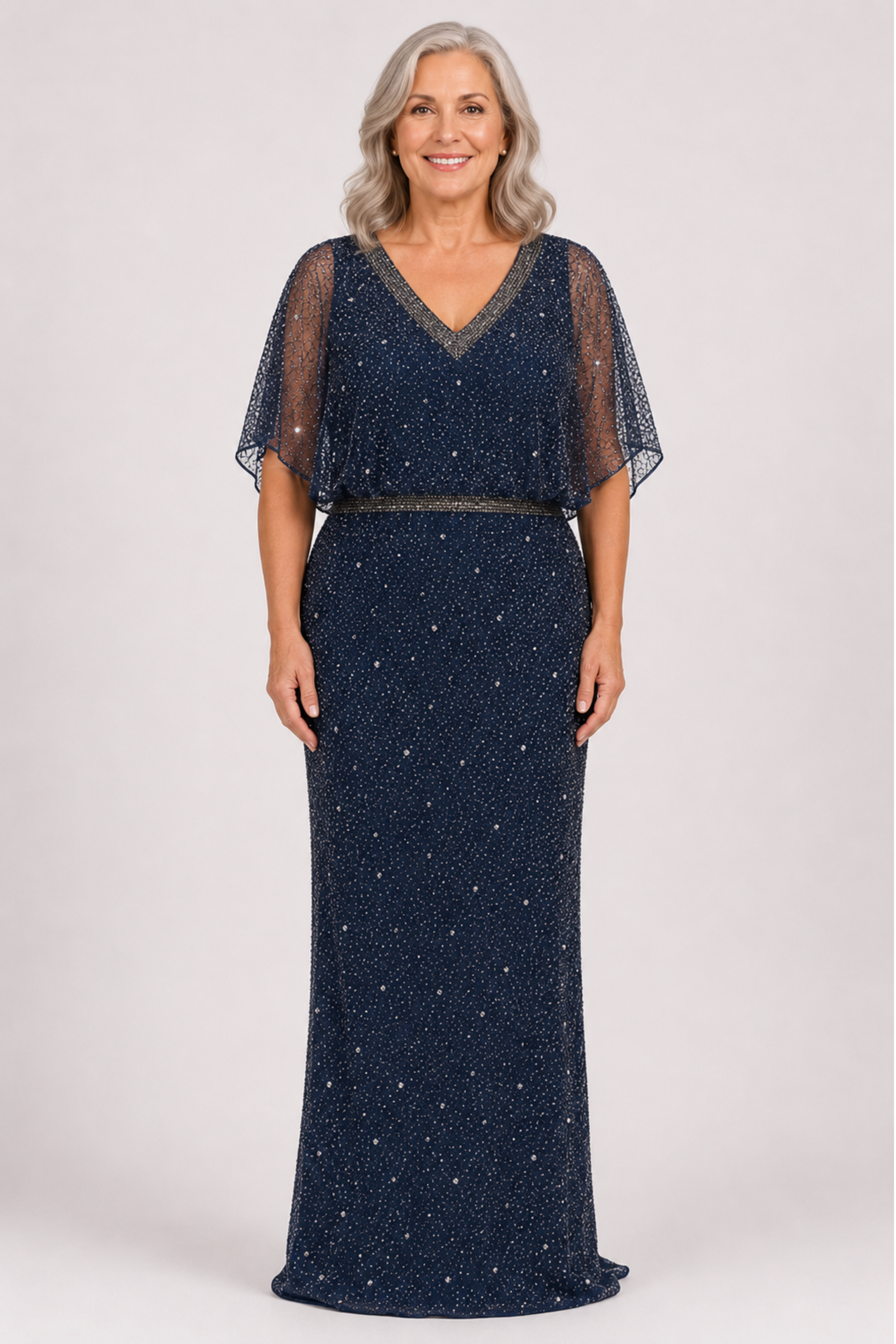 Batwing Beaded Gown JH0504