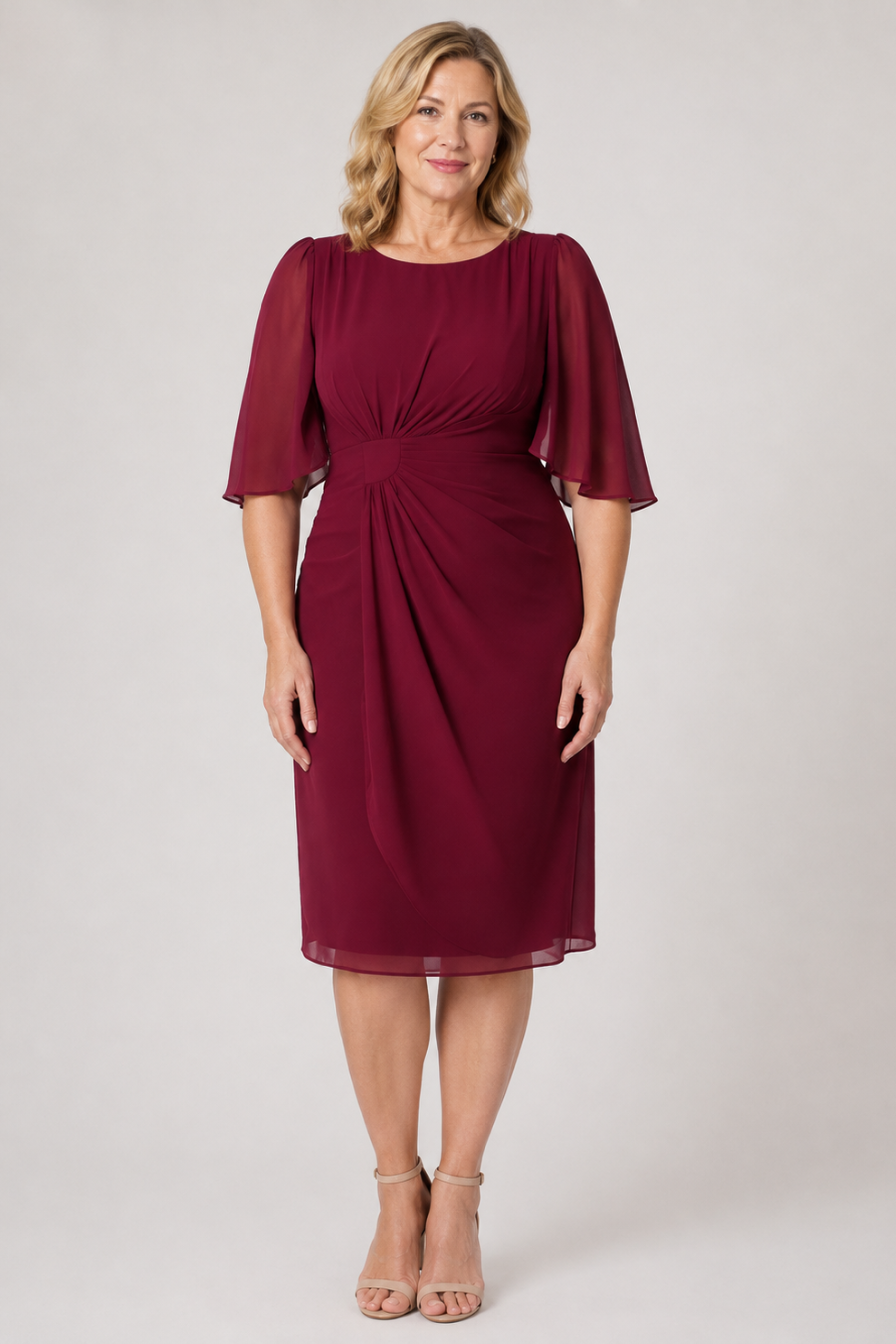 Short Sleeve Drape Chiffon Dress 225327