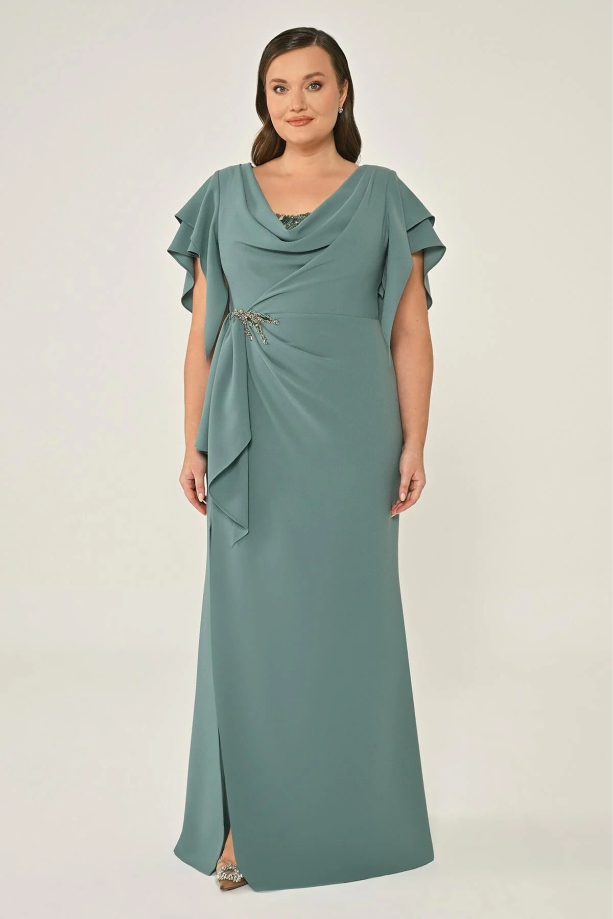 Flutter Sleeve Embellished Gown 6884