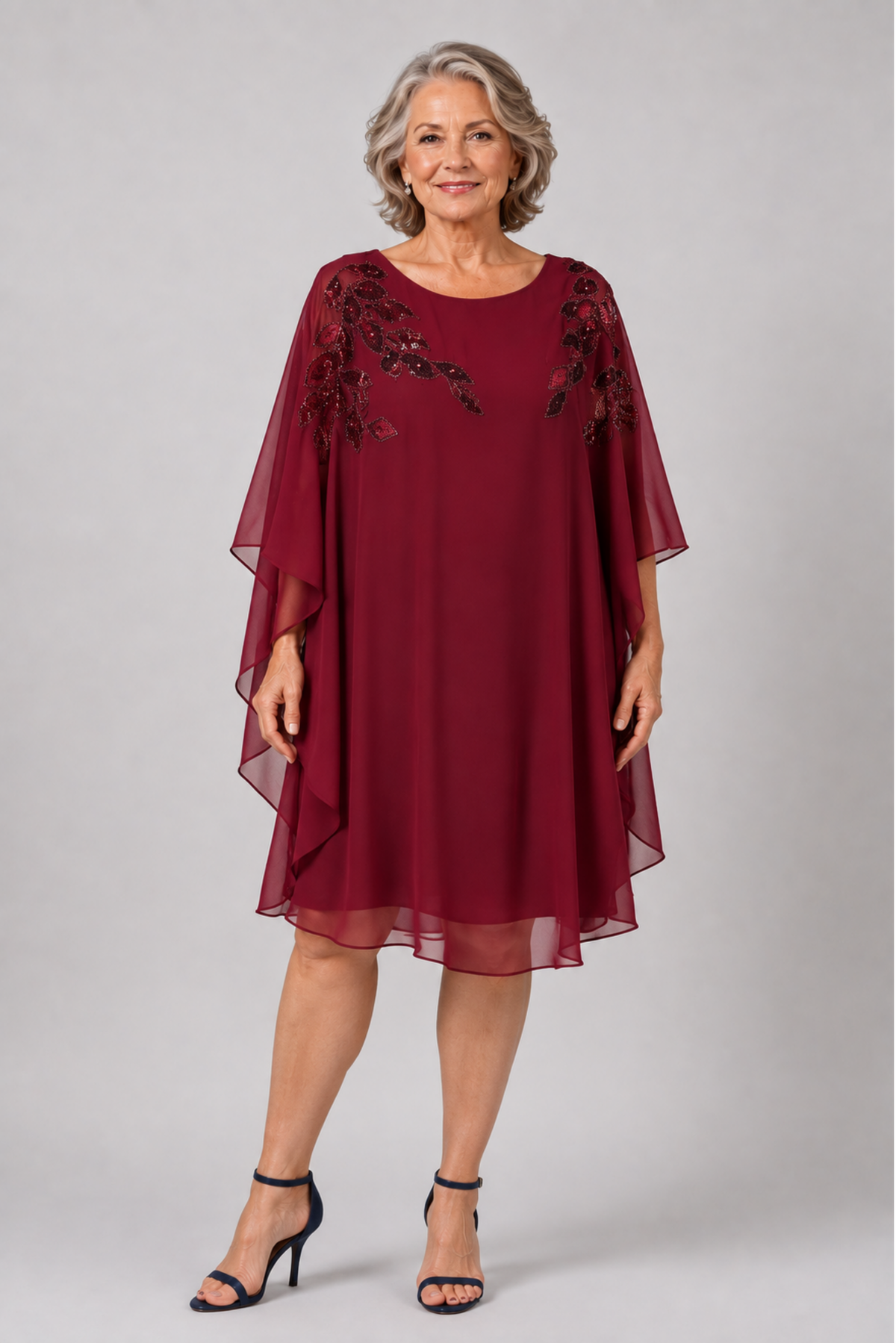 Chiffon Cape Overlay Midi with Sequin 222225