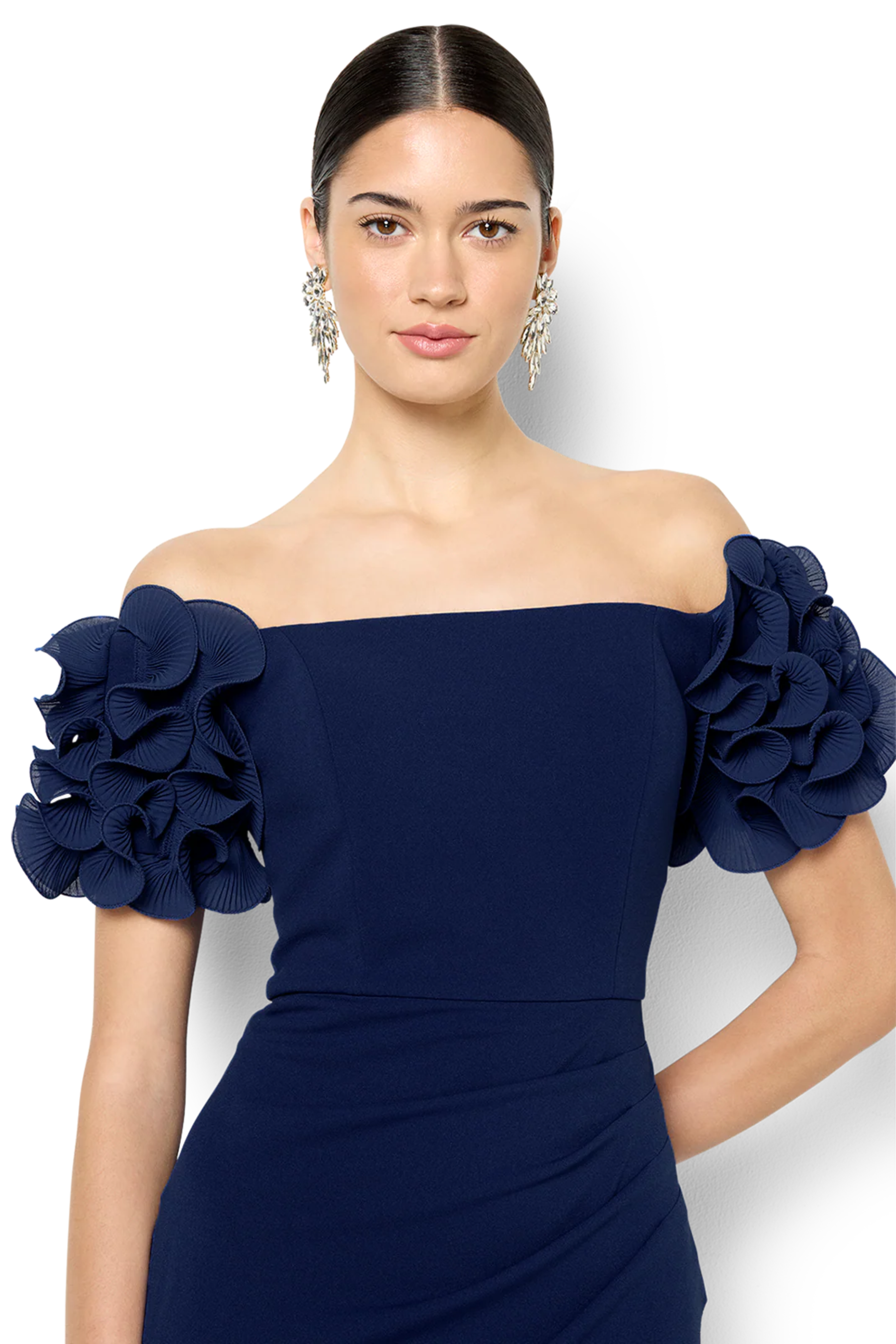 Diana Ruffle Sleeve Gown in Navy