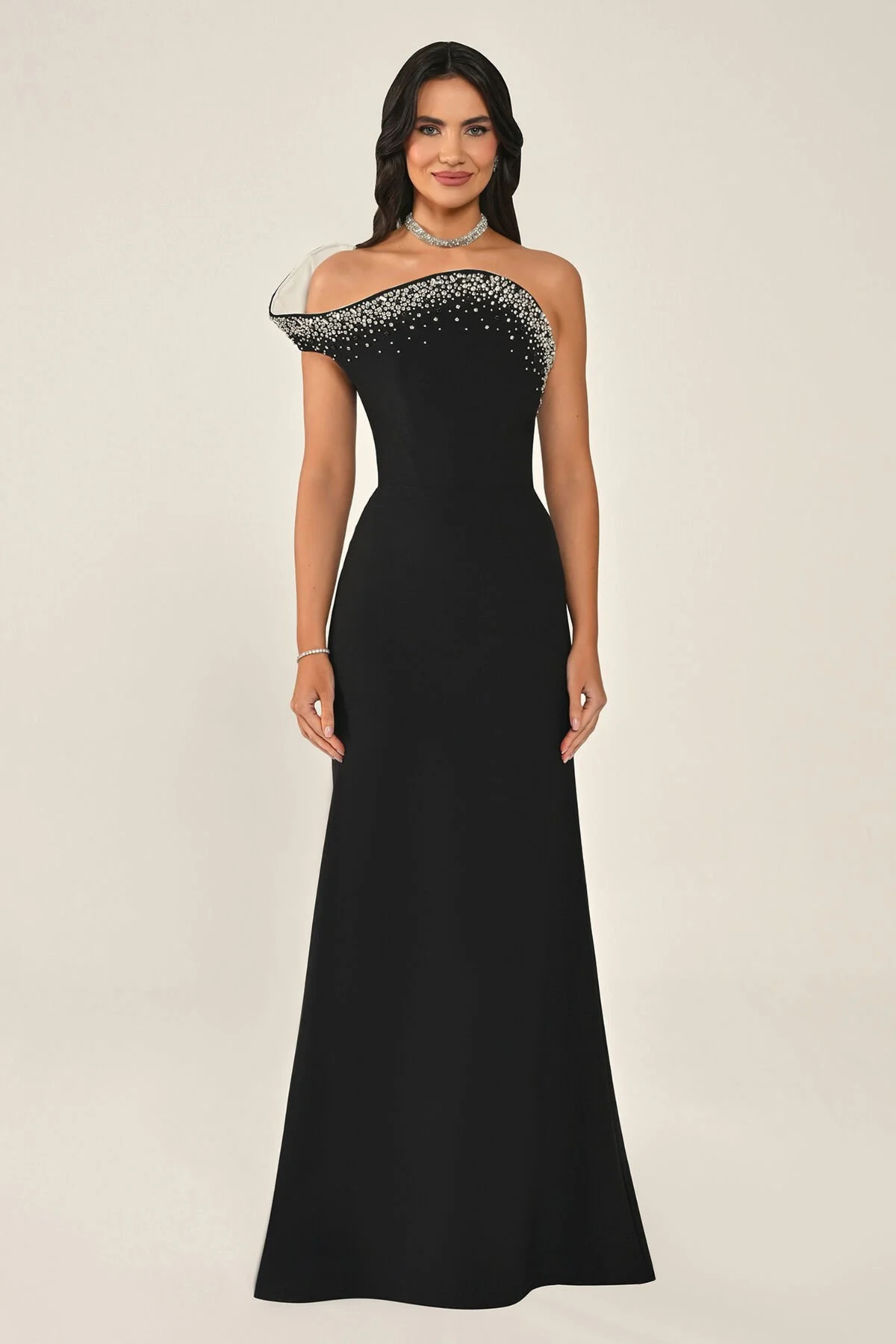 Crystal Sculptural One Shoulder Gown 7380