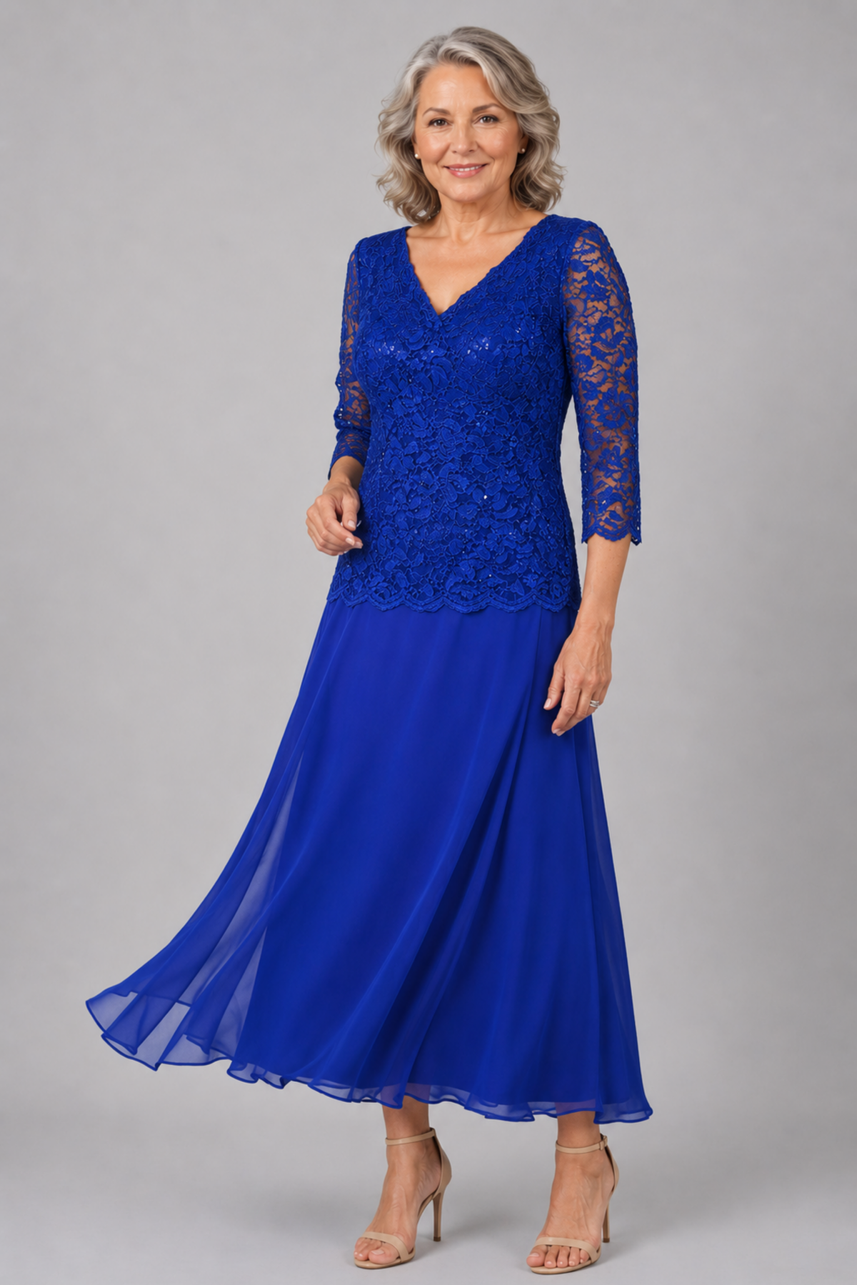 Sequin Lace & Chiffon Layered Dress JH0459