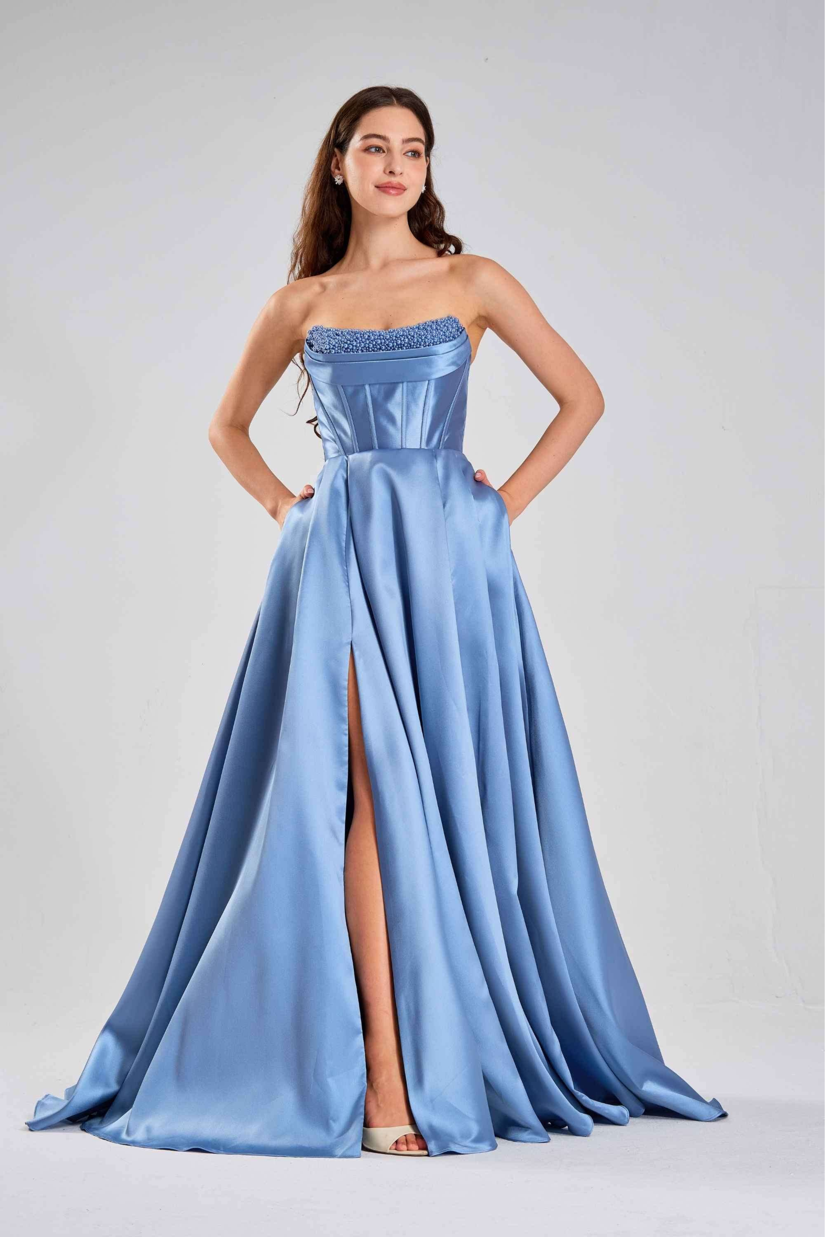 Amaya Strapless Pearl Ballgown