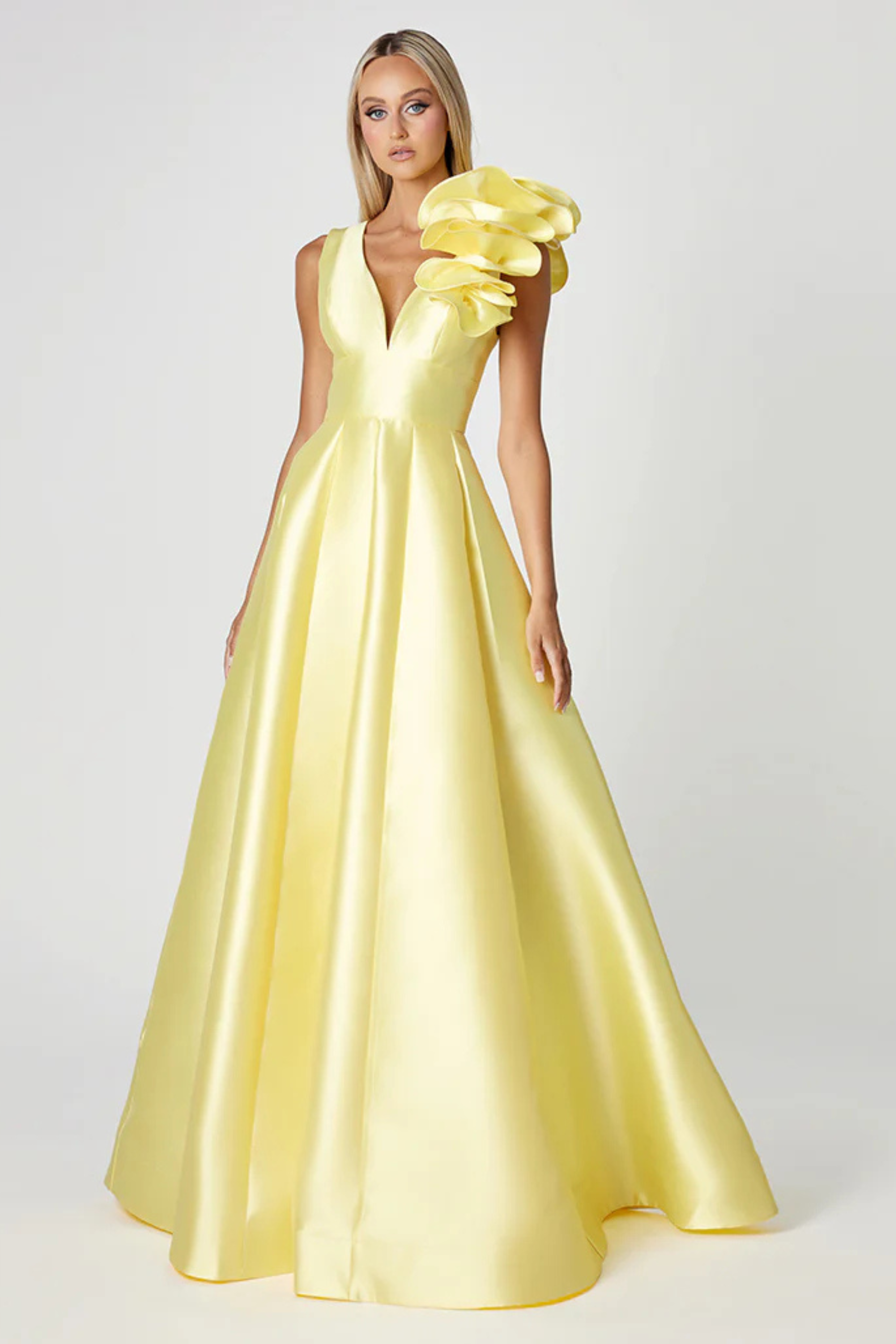 Mirella Vneck Ruffle Gown