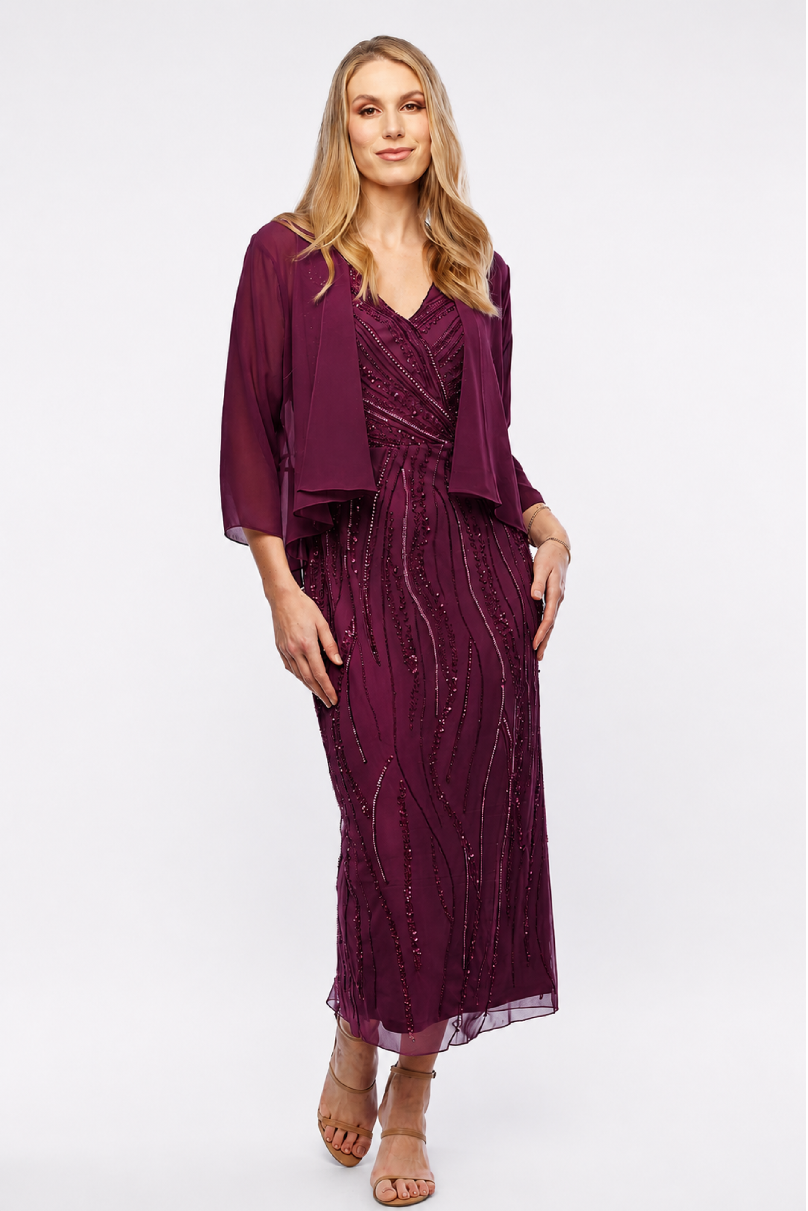 Stretch Mesh Beaded Dress with Georgette Jacket JH0590