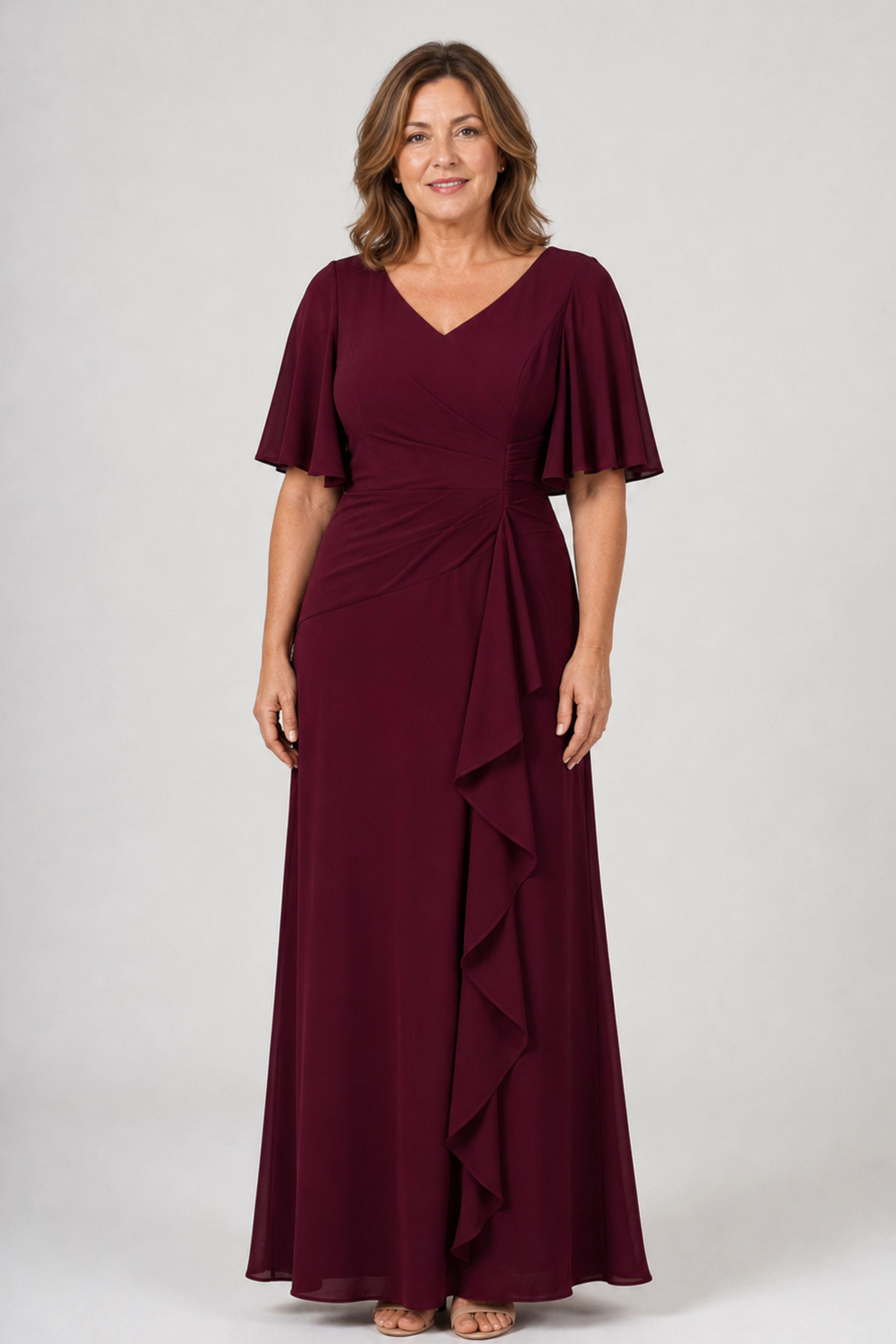 Flutter Sleeve Jersey Ruffle Maxi Dress 225456