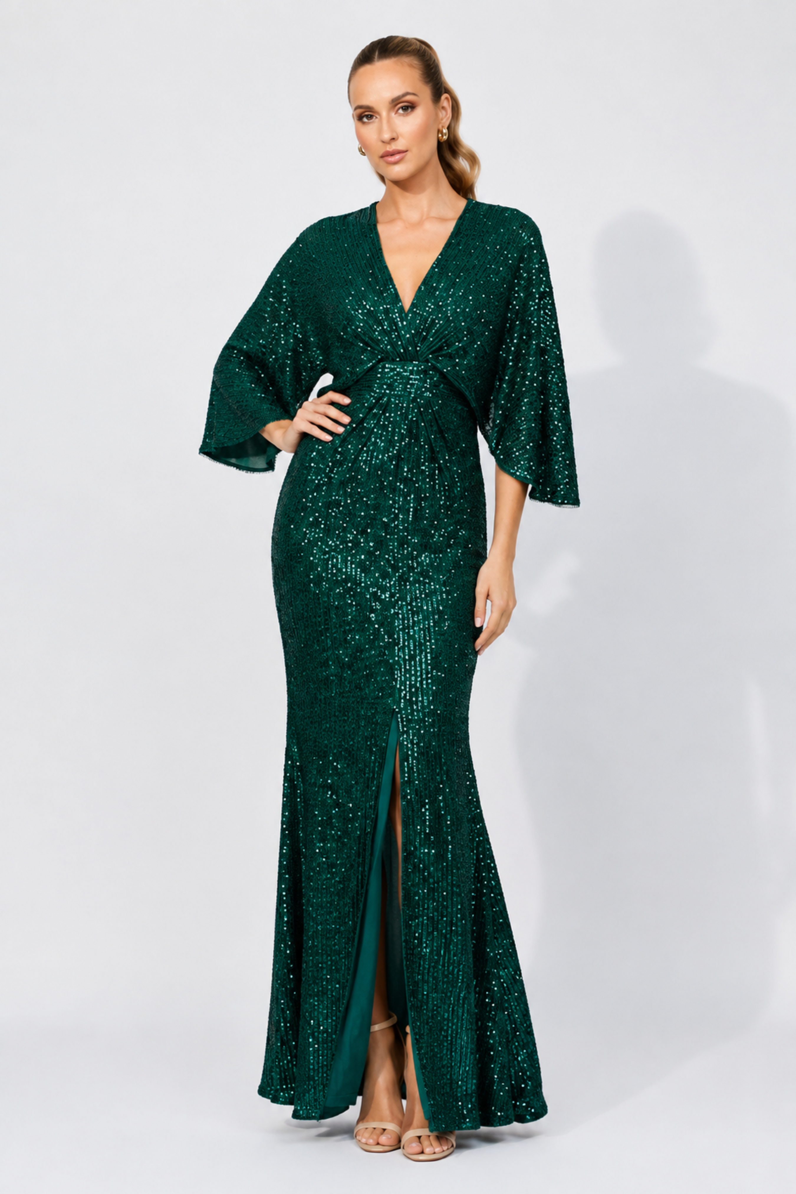 Oprah Sequin Cape Gown