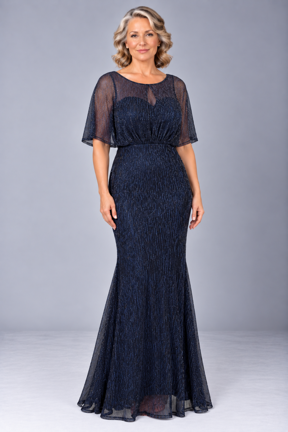 Bat-sleeve Glitter Gown 223301
