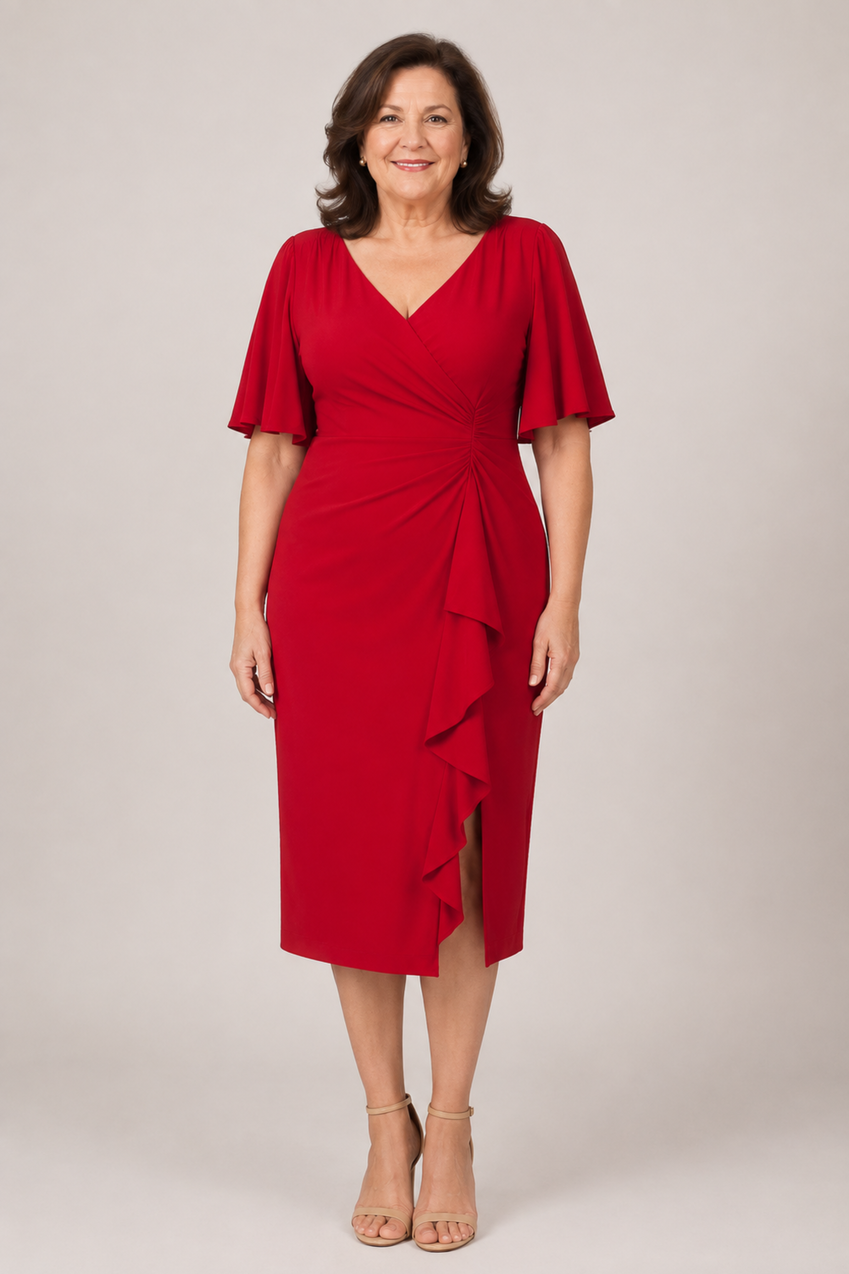 Flutter Sleeve Jersey Midi Dress 225219