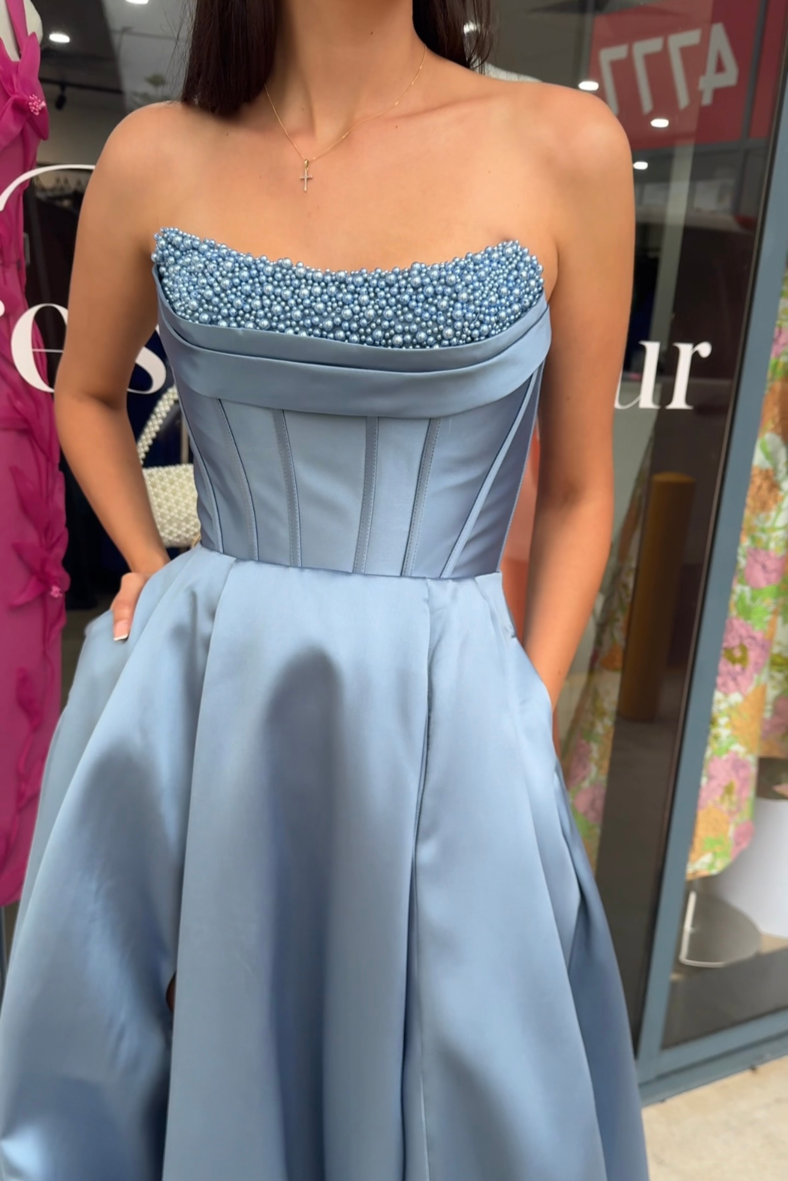 Amaya Strapless Pearl Ballgown