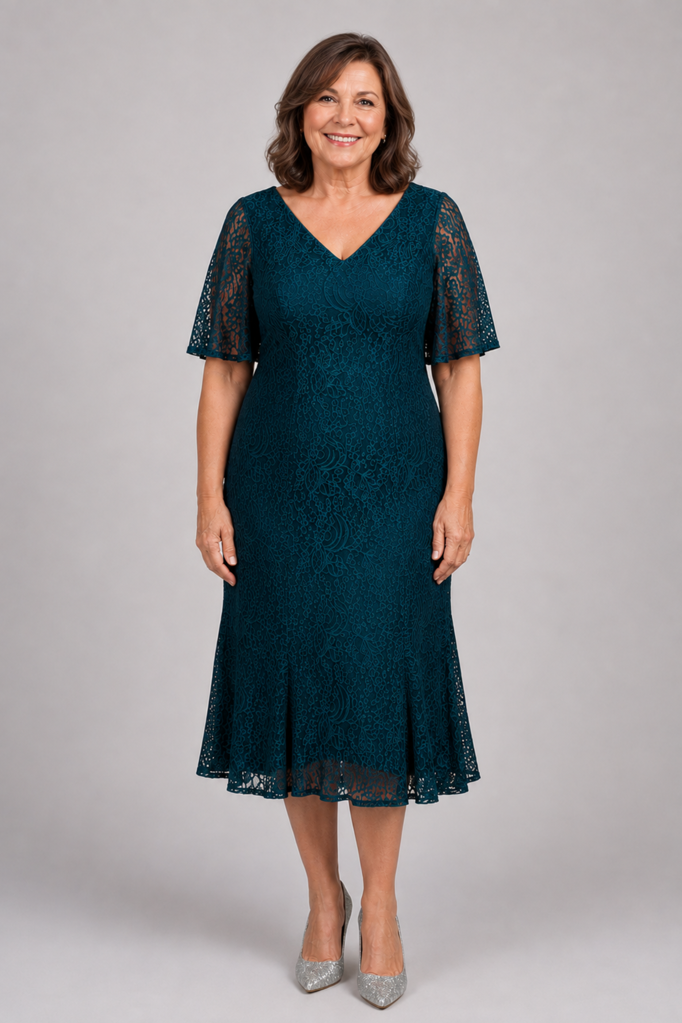 Vneck Lace Midi Dress 219306