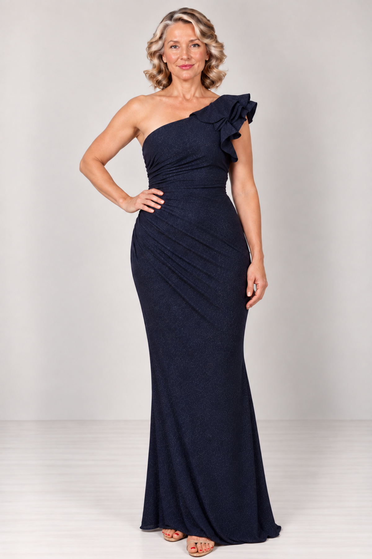 One Shoulder Ruffle Gown 223279