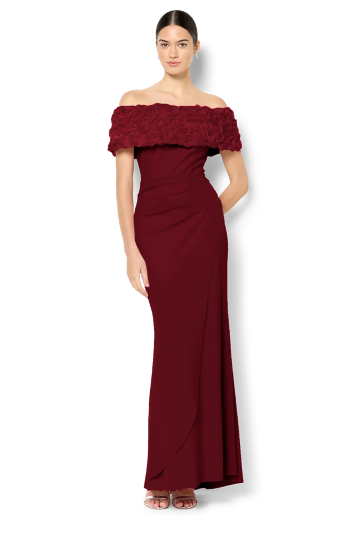 Toni Merlot Off Shoulder Gown
