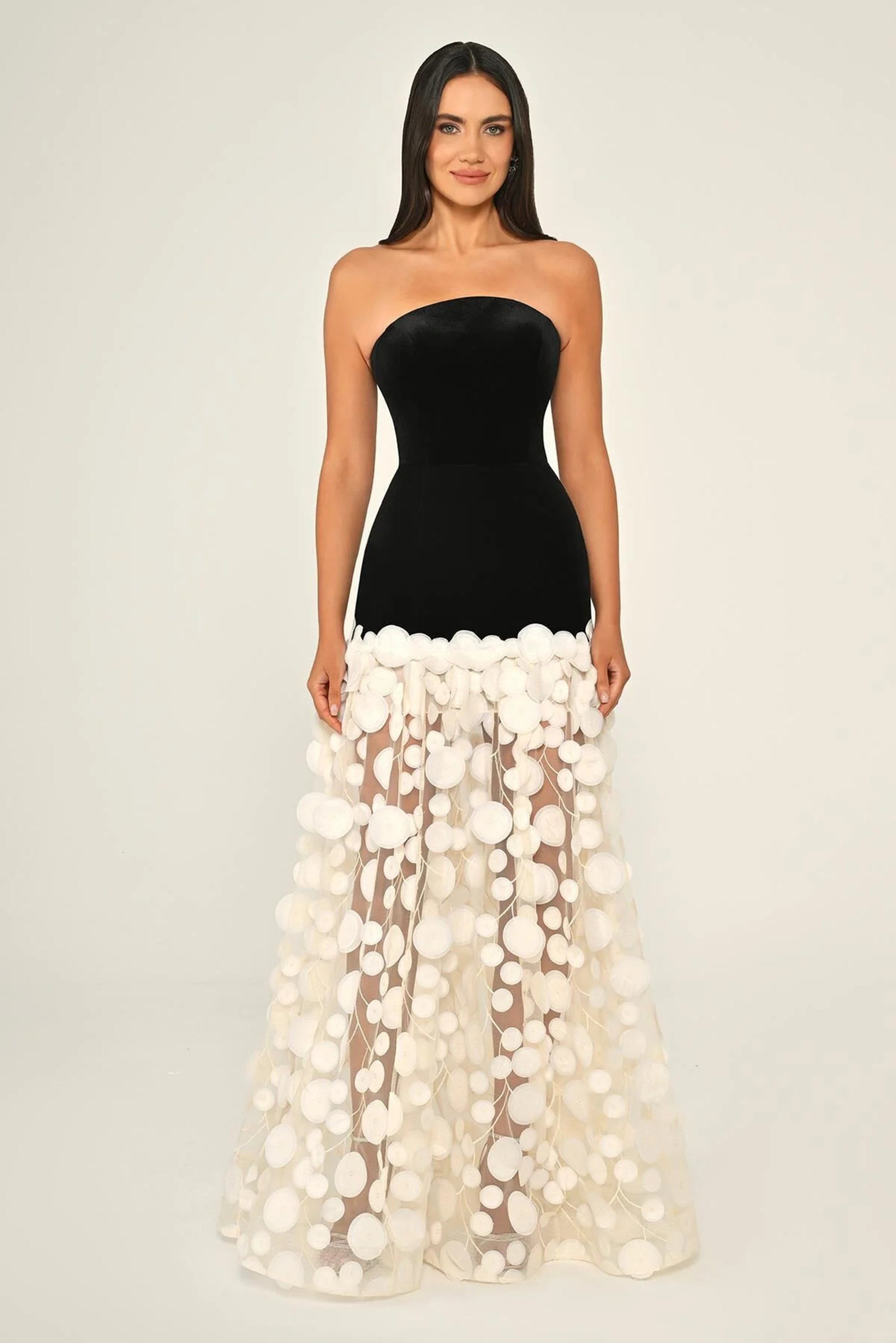 Strapless Two-Tone 3D Lace Gown 7067