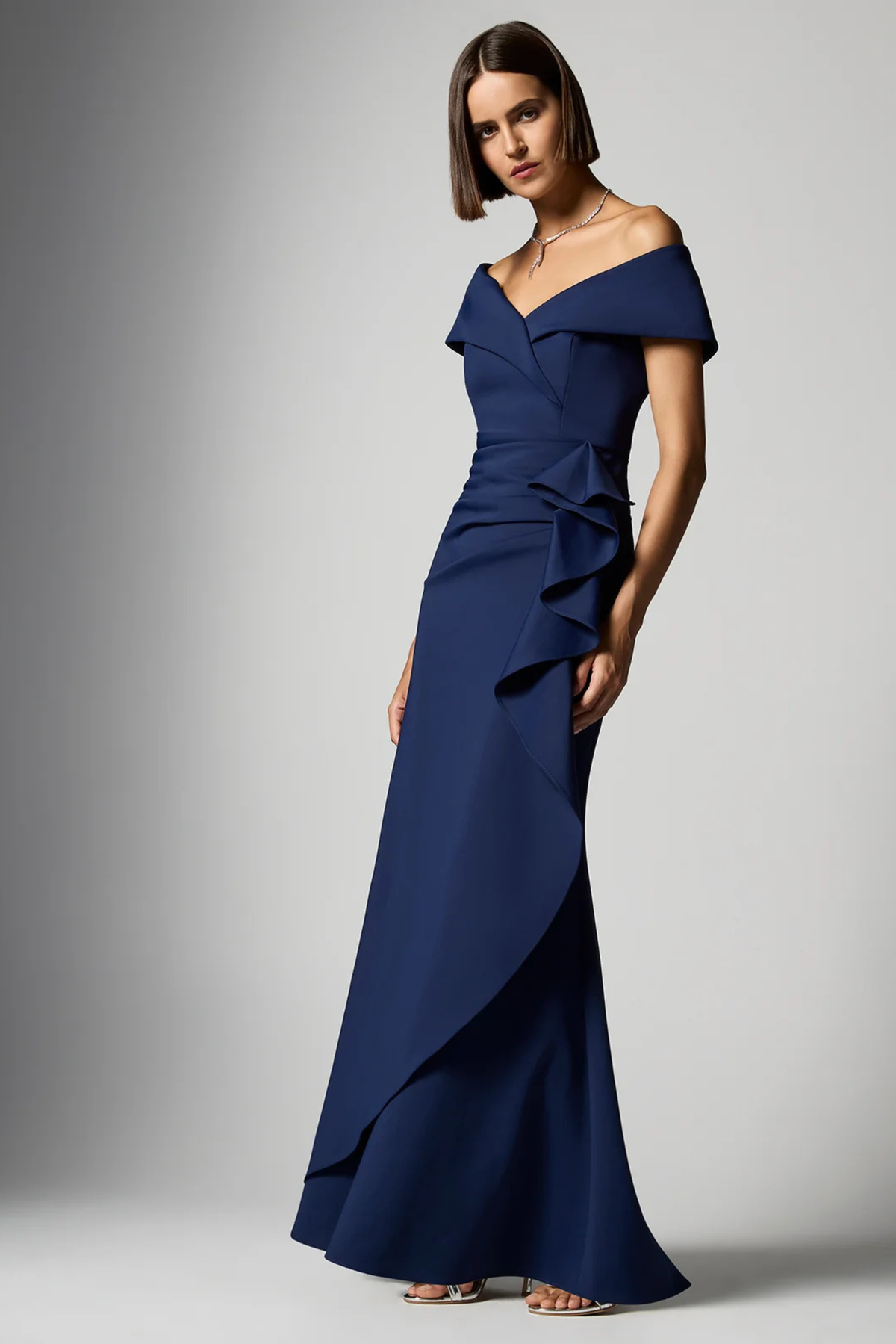 Delana Navy Off Shoulder Gown