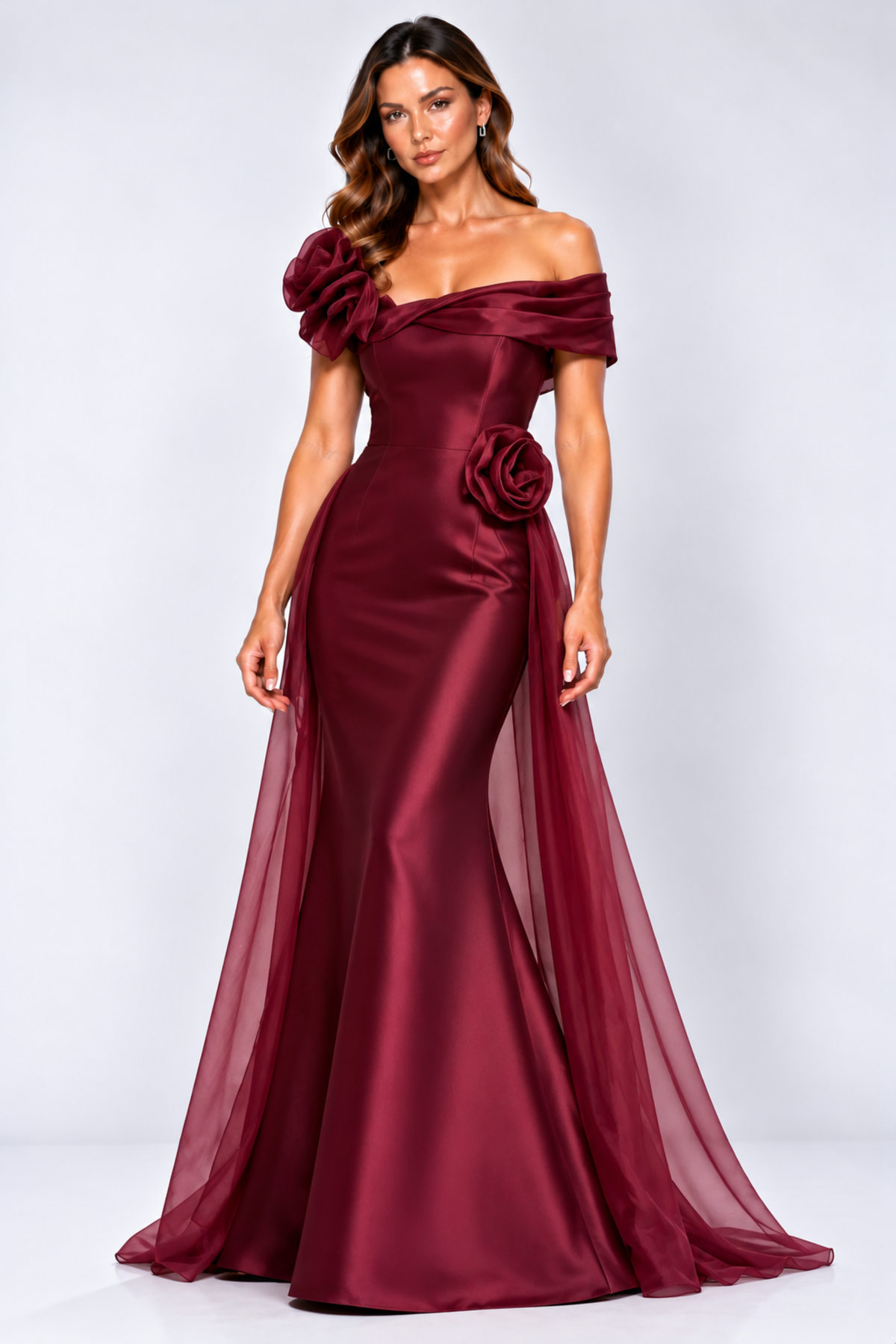 Stretch Mikado Off-Shoulder Asymmetrical Slim Dress 242M3342