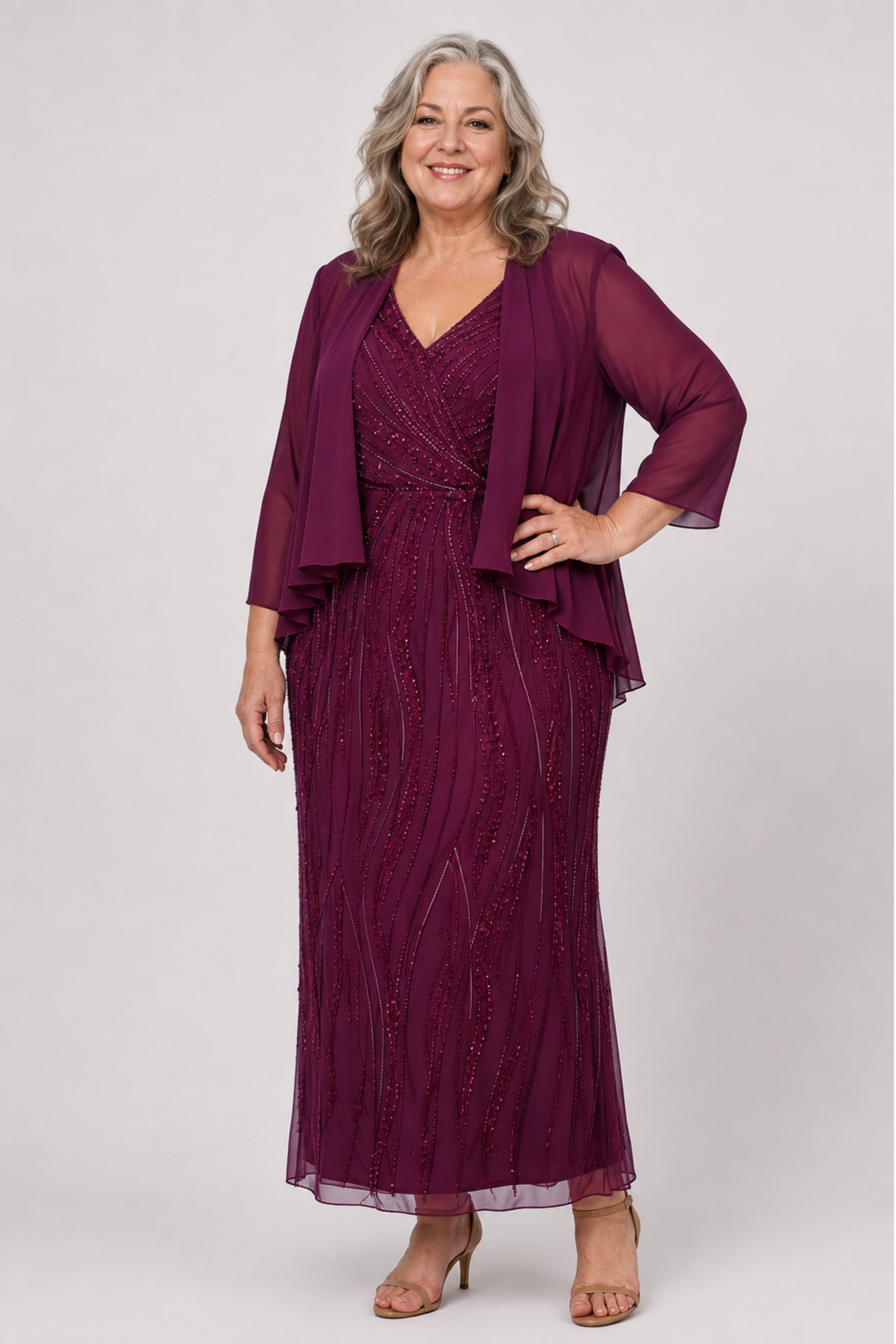 Stretch Mesh Beaded Dress with Georgette Jacket JH0590