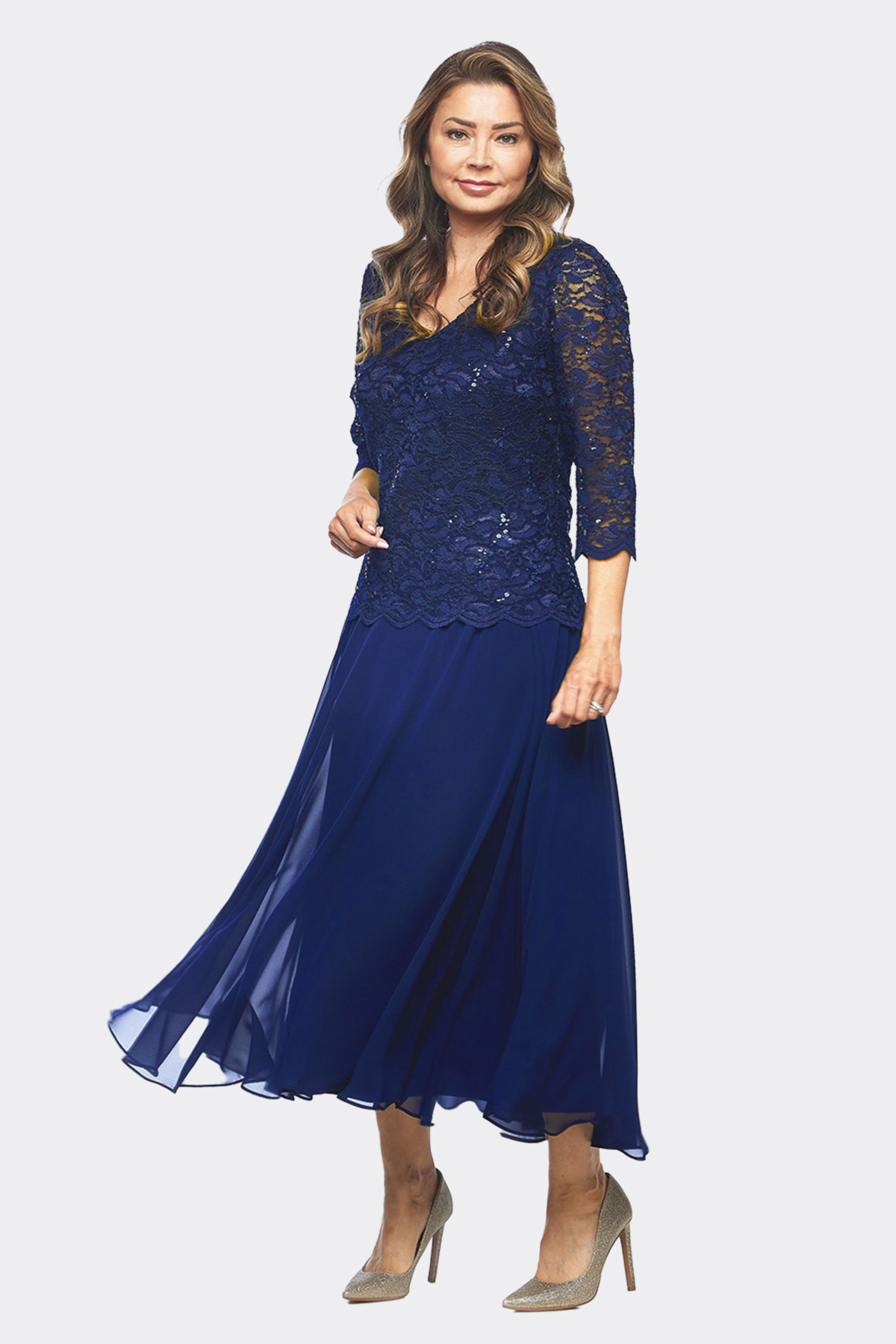 Sequin Lace & Chiffon Layered Dress JH0459
