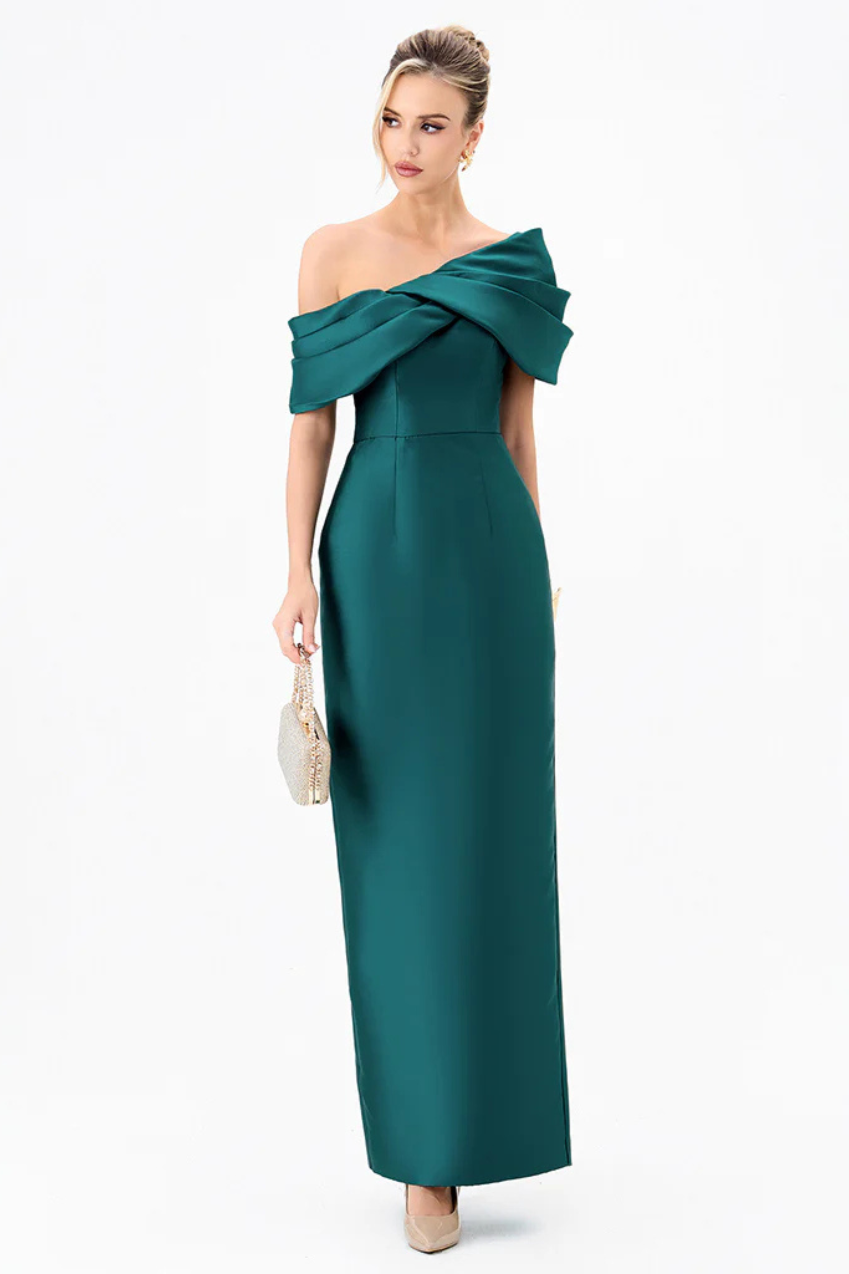 Weiss Asymmetric Off Shoulder Gown
