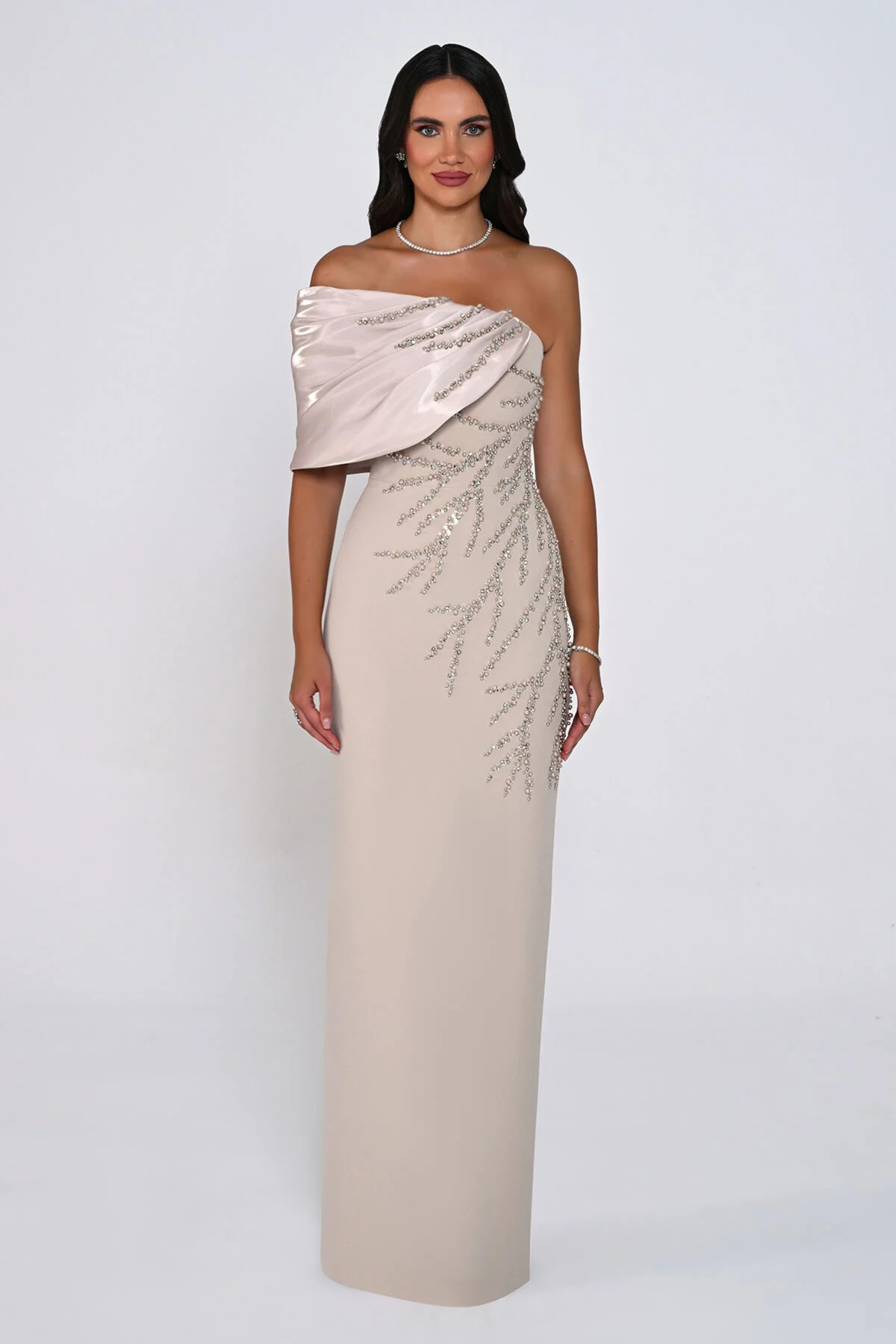 One Shoulder Crystal Embellished Gown 7455