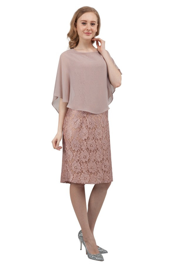 Lace Dress With A Chiffon Cascading Cape 217605
