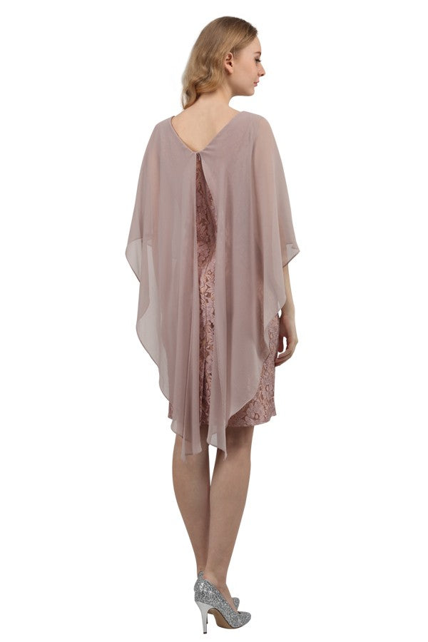 Lace Dress With A Chiffon Cascading Cape 217605
