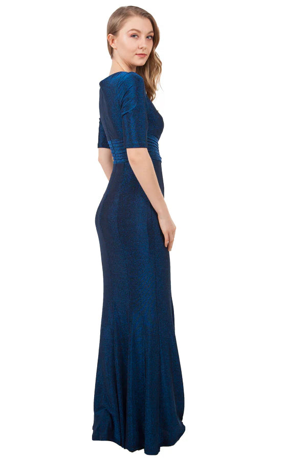 Short Sleeve Glitter Jersey Gown 220211