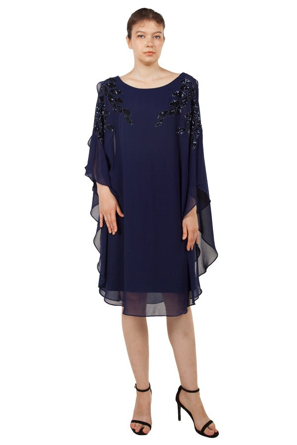 Chiffon Cape Overlay Midi with Sequin 222225