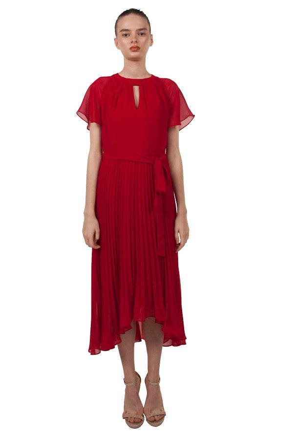 Flutter Sleeve Pleated Midi Dress 222390