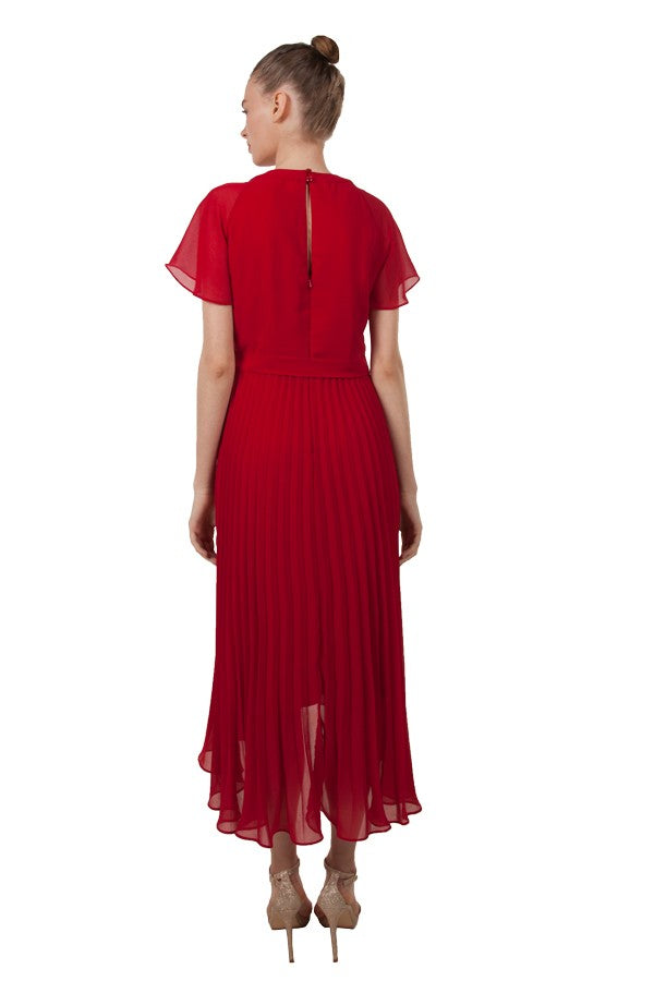 Flutter Sleeve Pleated Midi Dress 222390