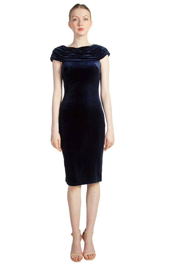 Boat Neck Velvet Midi Dress 224210