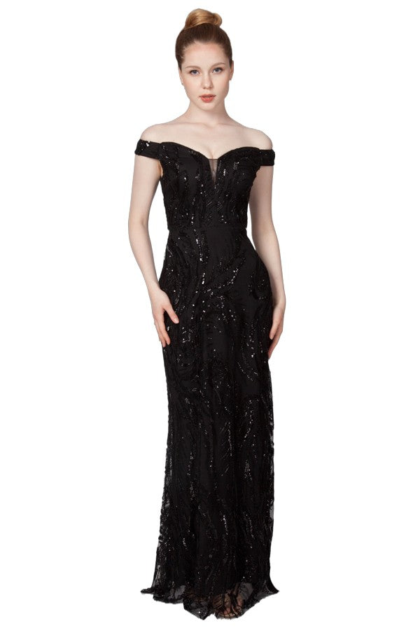 Off Shoulder Beaded Gown 224384