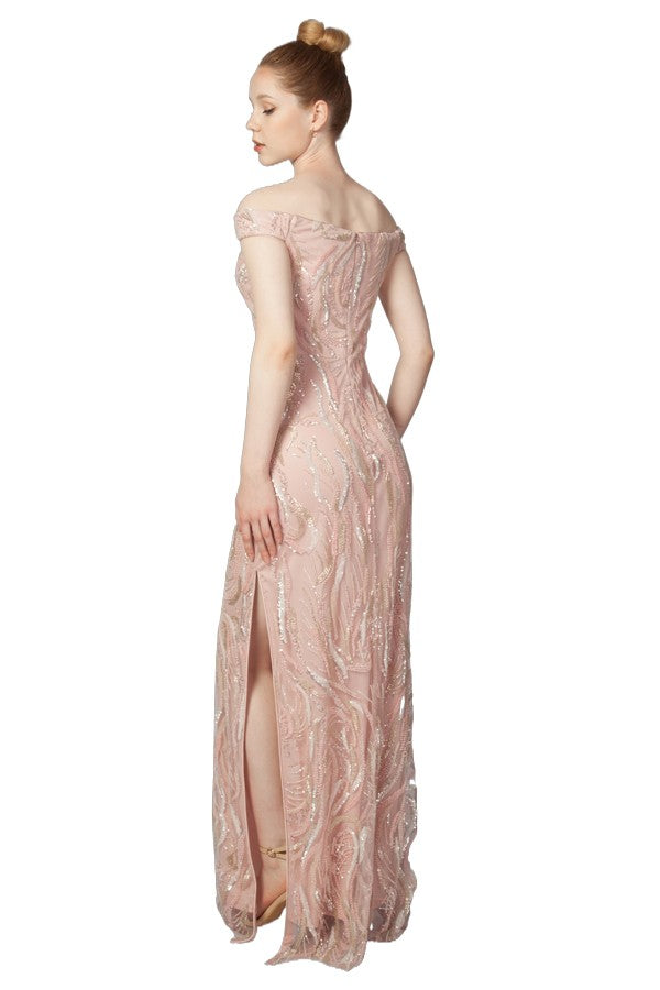 Off Shoulder Beaded Gown 224384