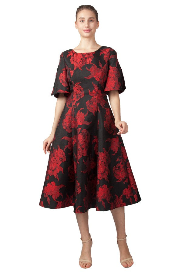 Short Sleeve Aline Midi Dress 225204