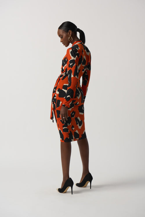 Animal Print Long Sleeve Wrap Dress